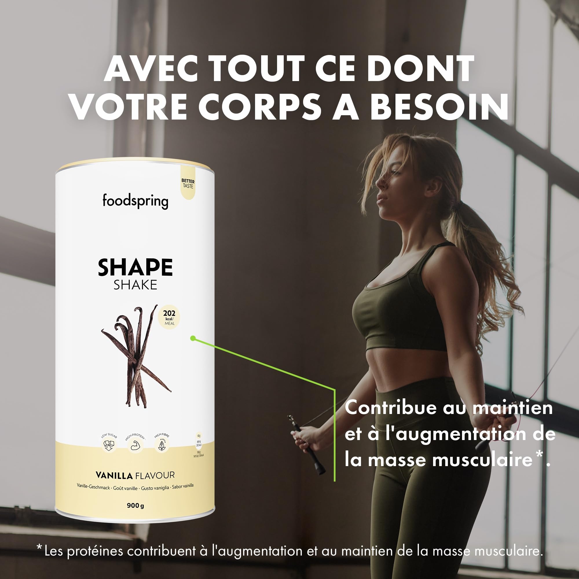 foodspring Shape Shake Vanille - Substitut de repas complet pour le contrôle du poids avec des protéines de qualité supérieure, 202 kcal par portion, sans gluten - nouvelle recette (900g)