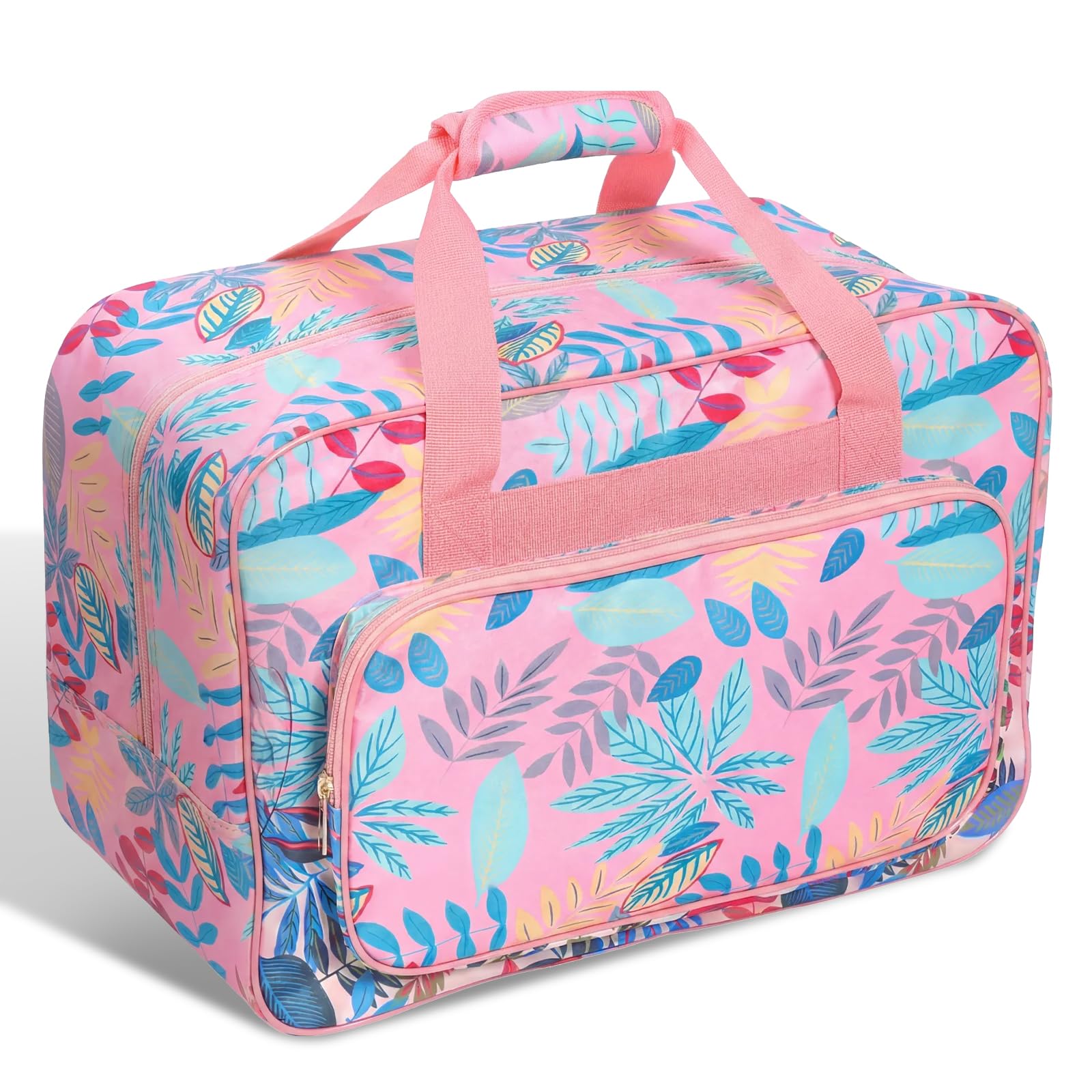 RHAIQBVC Sewing Machine Carrying Case,Oxford Cloth Sewing Machine Storage Tote Bag, 18.11 x 9.05 x 12.6 inches Large Capacity Multi Pocket Carrying Handbag with Full Width Smooth Zip for Craft(Pink)