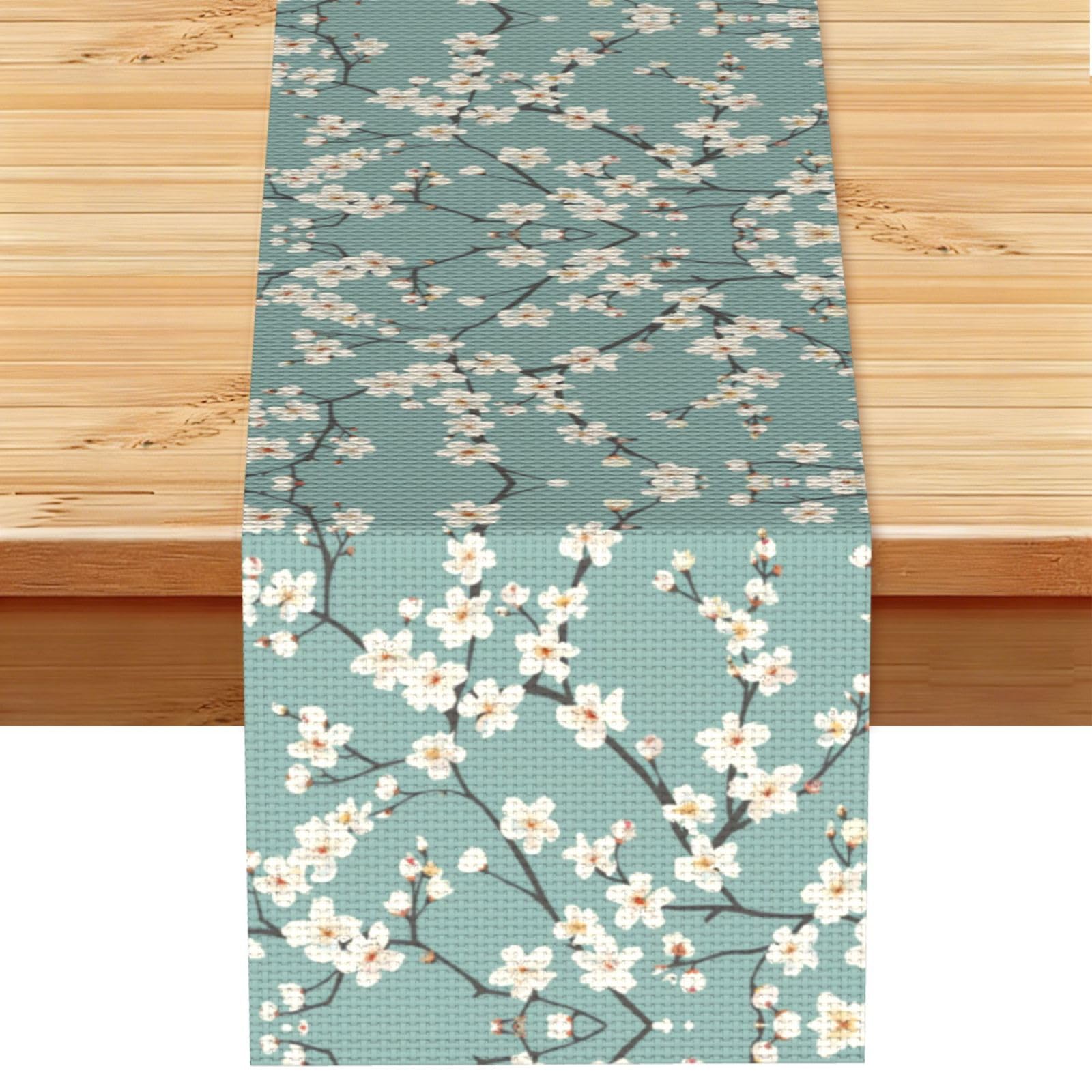 Fresh white plum branches Printed Table Runner 13 x 72, Wrinkle Resistant Decor for Dining Table Coffee Table Fireplace
