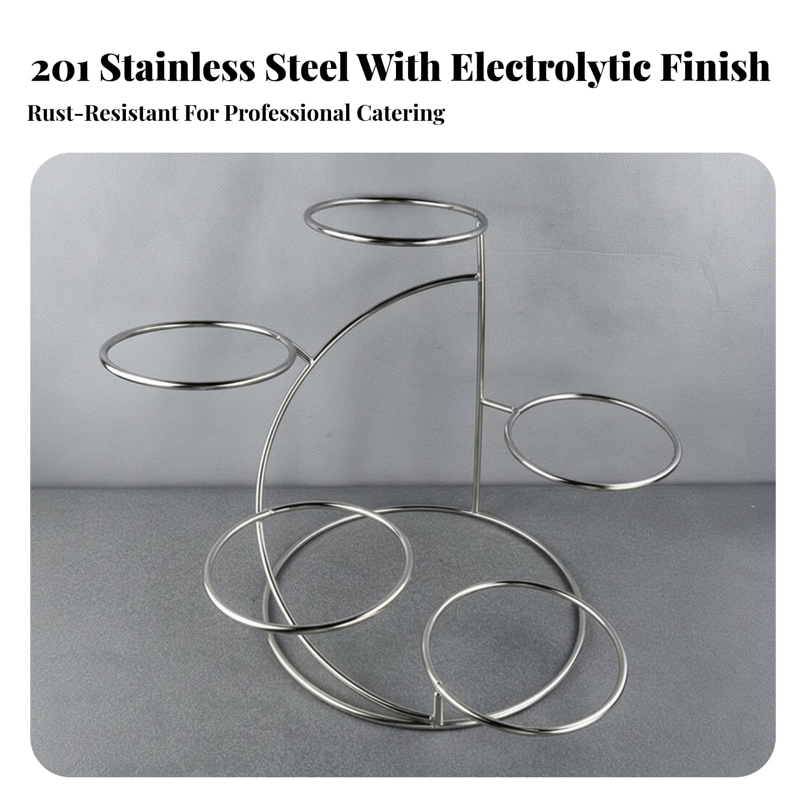 Espositore a Cerchi in Acciaio Versatile | Finitura Argento Galvanizzato, Supporto Verticale per Piatti, Design Simmetrico Anelli, Alzata per Dolci, Banchetti, Hotel