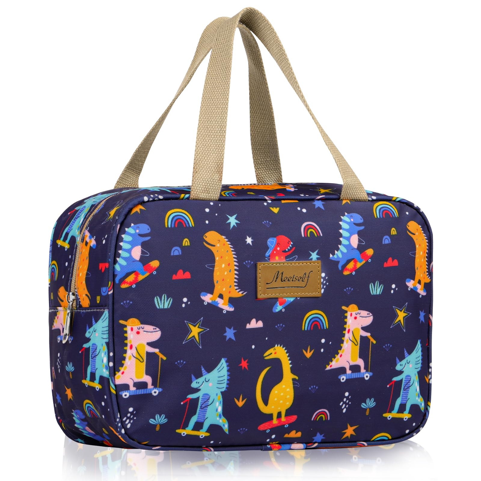 Aucuu Trousse de Toilette Femme, Grande Trousse de Maquillage avec Poignée, Sac à Cosmétiques étanche Portable pour Camping et Voyages, Sac de Maquillage Floral pour Femmes et Filles - 4