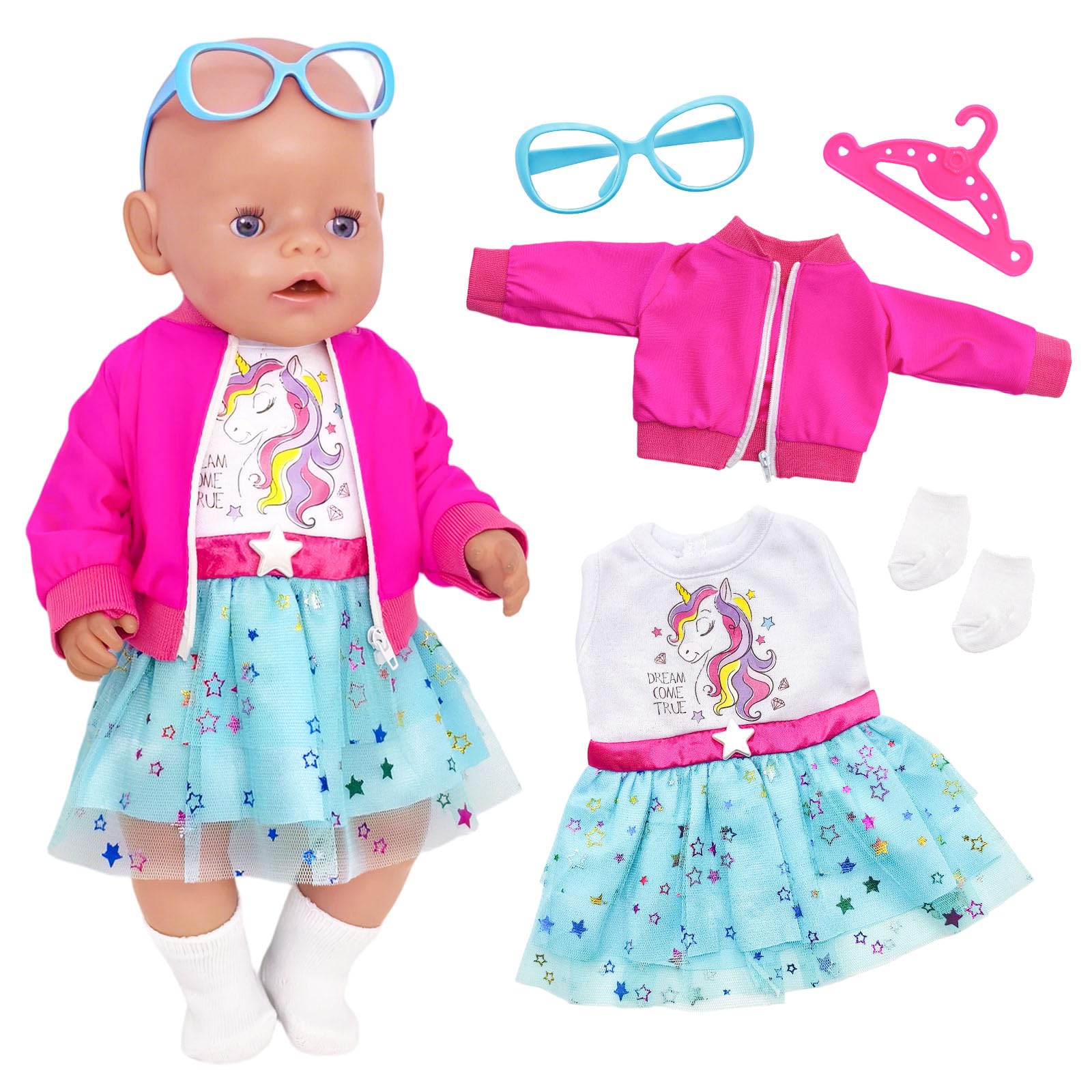 Zouonou Baby Puppen Puppenkleidung 35-43 cm, 5-teiliges Outf