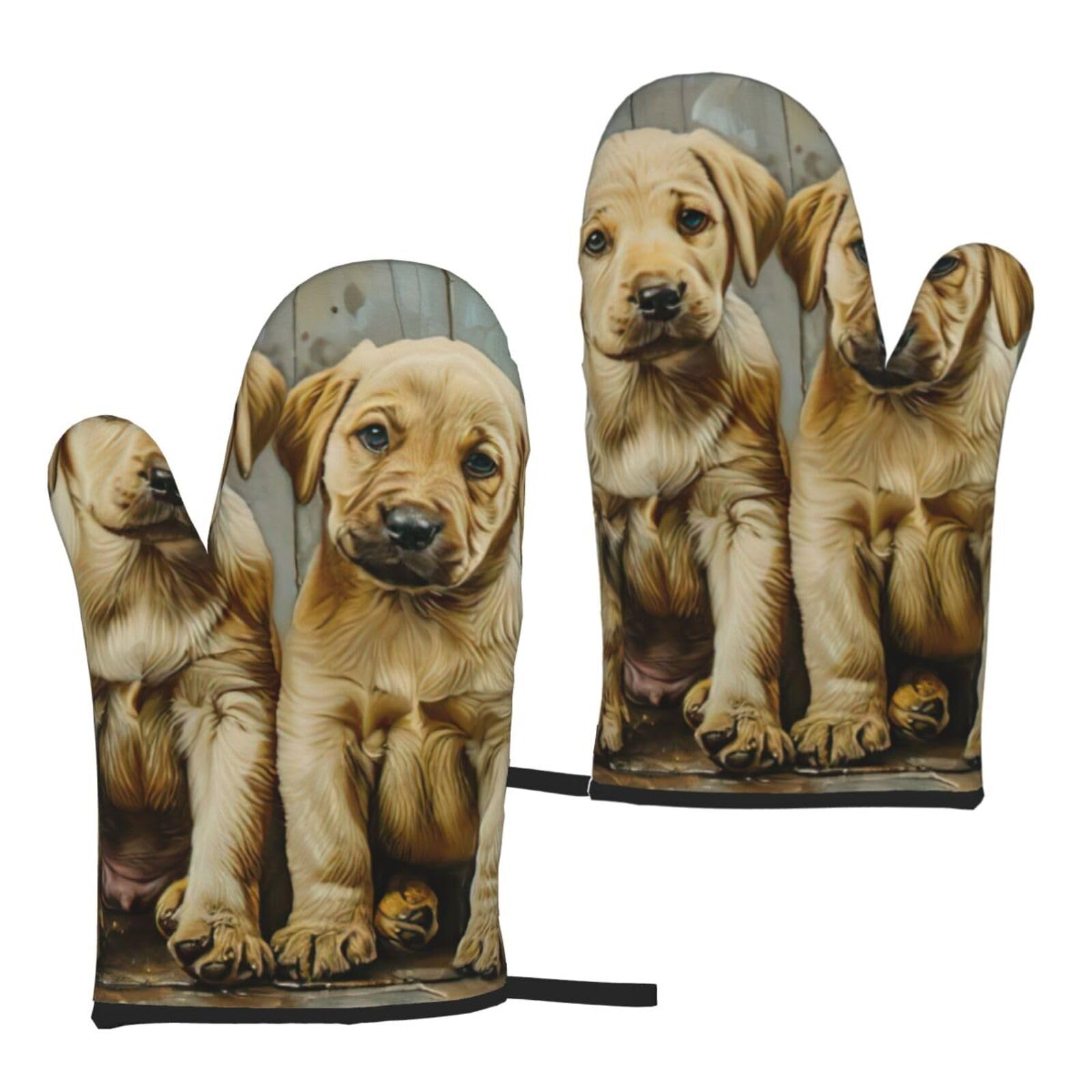 Puppies Dog Print Heat Resistant Universal Fit Oven Microwave Gloves Home Cooking Baking Grilling