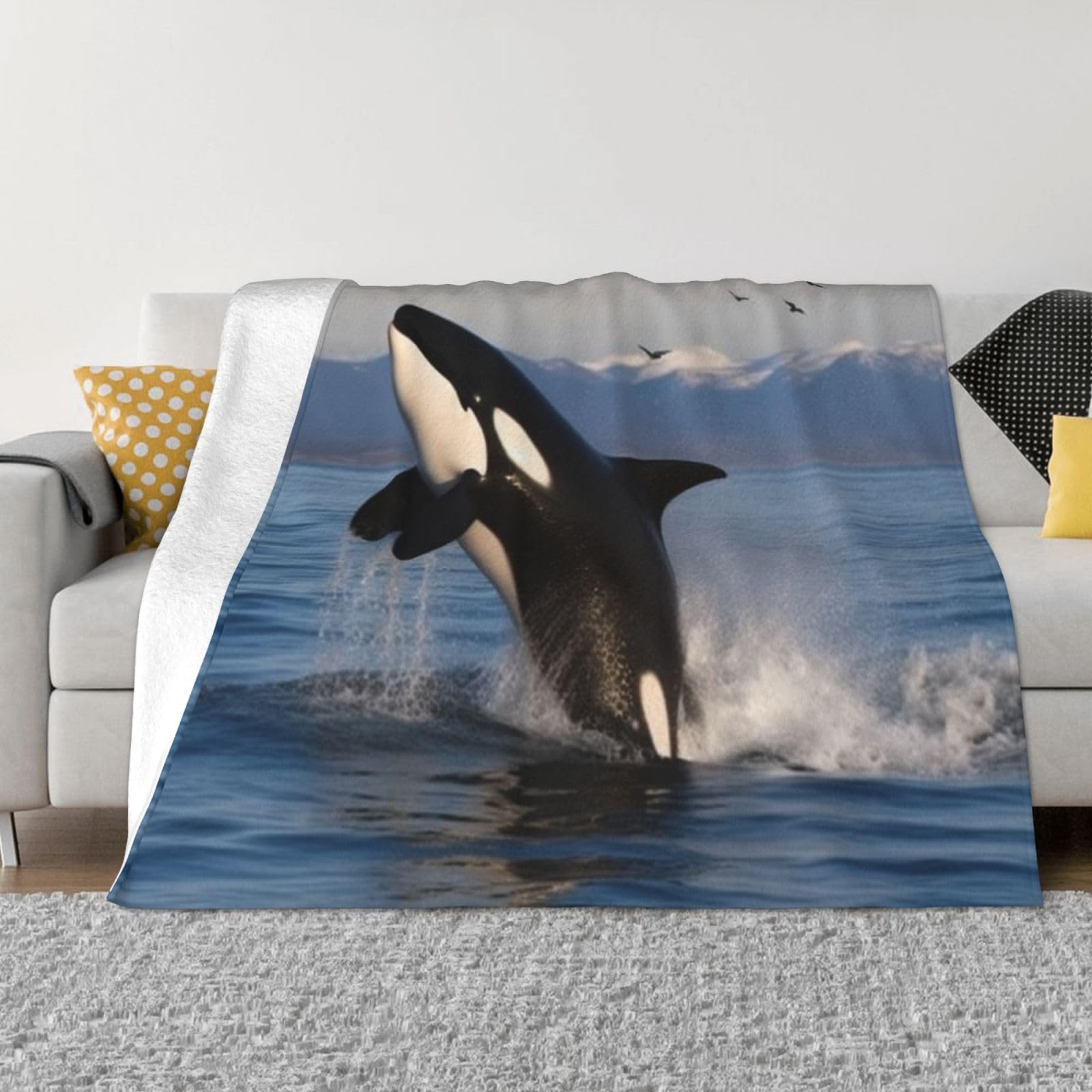 KLOPH Killer Whale Throw Blanket 60"x50" Flannel Fluffy Warm Blanket for Couch, Reversible Plush Blankets for Bed, Comfy Fuzzy Blanket for Sofa, Plush Lightweight-Blankets for All Season