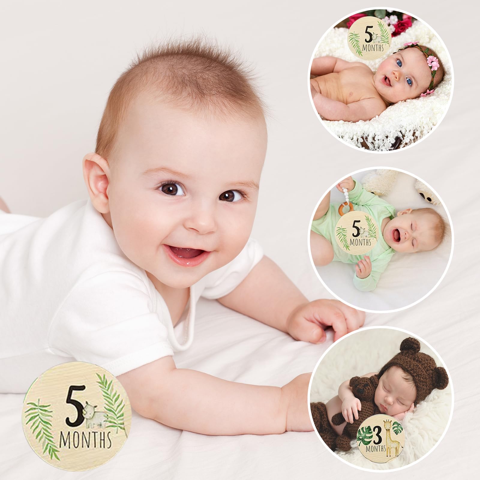 Baby Monthly Milestone Cards Sign Double Sided Wooden Circles Discs Birth Announcement Sign Animals Marker Photography Prop Gift Sets - Image 4