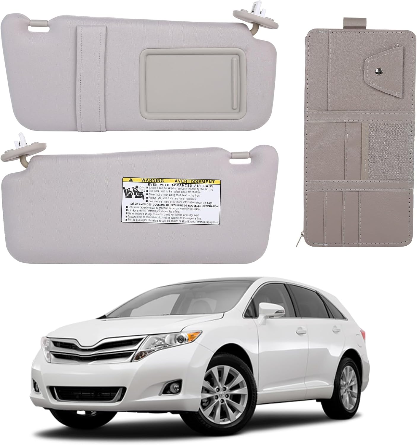 Sun Visor Right Passenger Side Gray with Storage Bag Compatible with Toyota venza 2009-2016
