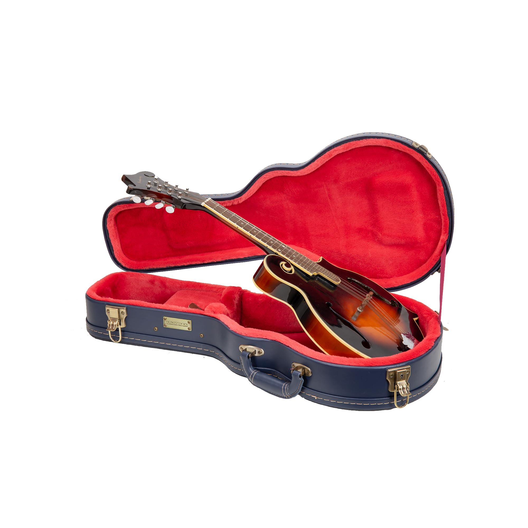Crossrock Relief Series-Holzkoffer für F-Style Mandoline, mit stark strukturierter Oberfläche, Kunstfell in Nerzoptik, Edelstahlverschlüssen – Ozeanblau (CRW630MFOB)