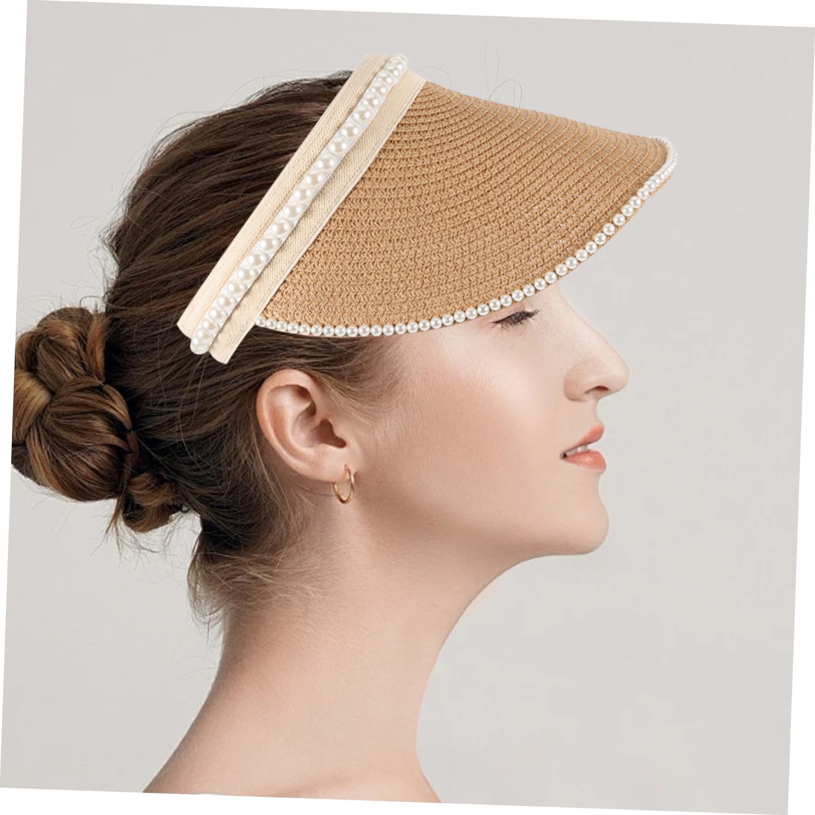 Visera Solar de Paja Perlas para Mujer, Sombrero Parasol