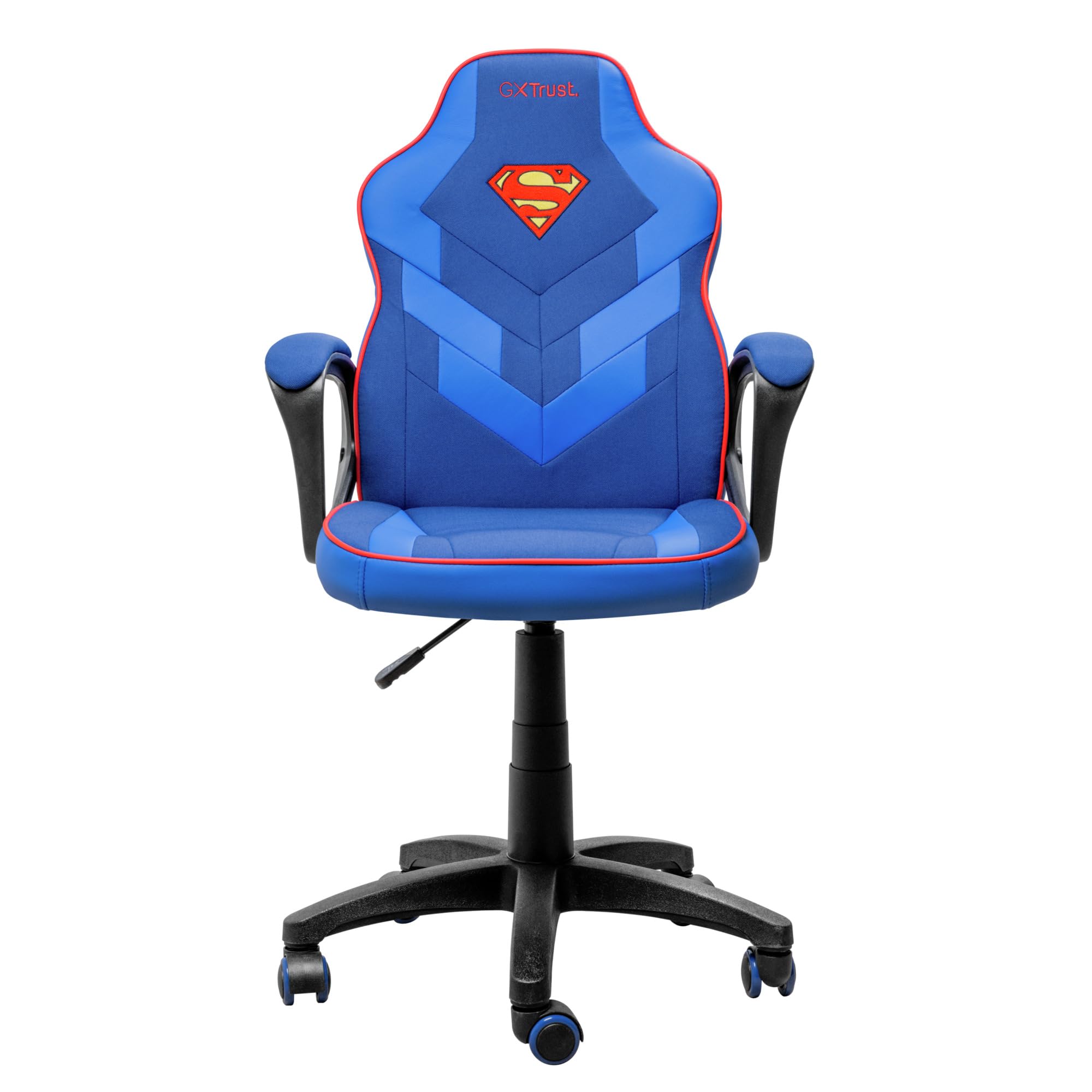 GXTrust 703SM Revvo Sedia Gaming con Licenza Superman per Bambini 4-12 Anni, Sedia da Gaming in Tessuto Regolabile in Altezza, Bracciolo Imbottito, Console di Gioco Supereroe Videogiochi, Blu