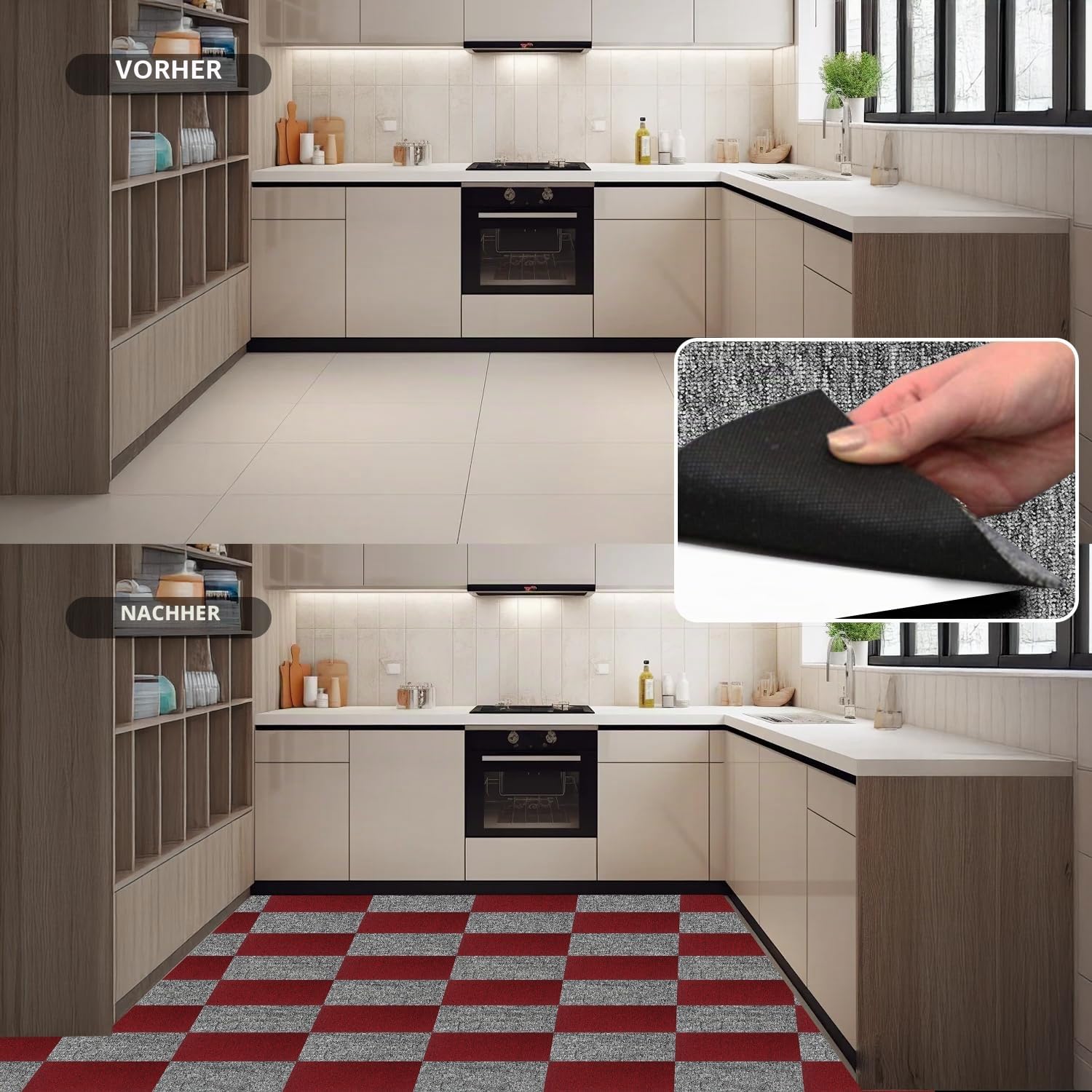 Teppichfliesen 20 Stück - 5m², 50x50cm Selbstliegend Teppichboden, Rutschfest Strapazierfähiger Kurzflor Teppich für Büro Wohnzimmer Balkon Auto(Grau)