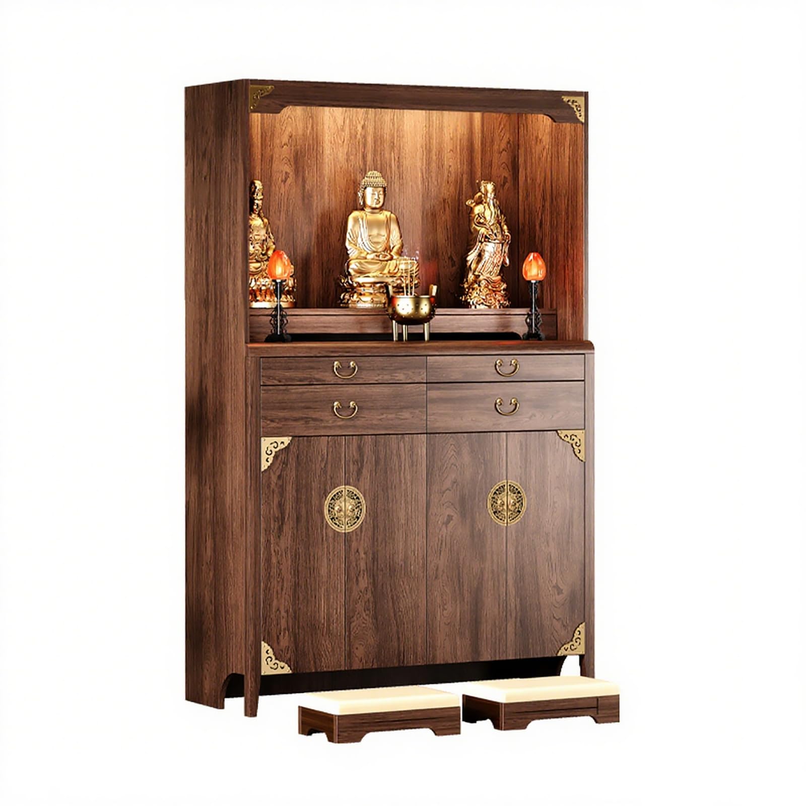 NHPJFDC Buddhist Altar Table with Storage, Chinese Style Solid Wood Buddha Shrine, Buddha Cabinet, Pooja Mandir for Home (Walnut, 47.2 * 17.7 * 74.2in)