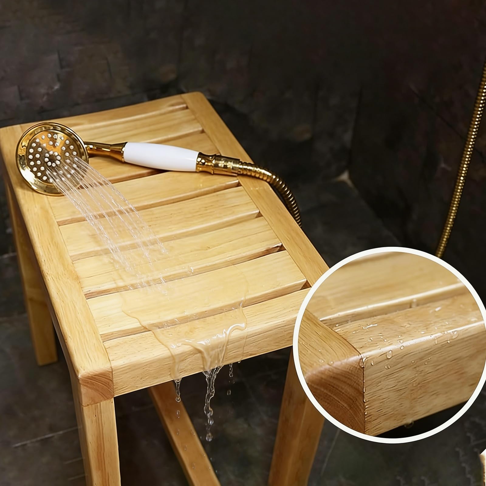 Genérico Taburete Madera，Taburete Ducha Banqueta Robusta, Asiento De Baño De Madera Maciza, Banco Ducha Resistente Al Agua, para Sala De Estar, Dormitorio, Asiento SPA