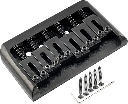 Musiclily Pro 52.5mm 2-1/16 inch Hardtail Fixed Bridge Non-Tremolo Bridge with Modern Style Saddle for Strat Tele Style Electric Guitar, Black