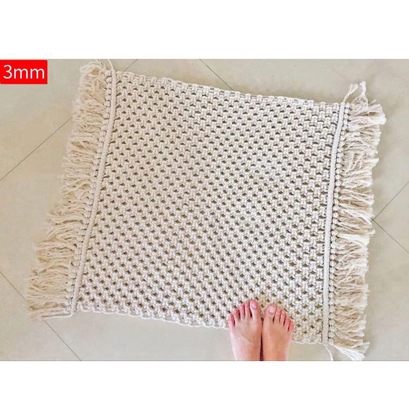 ZNKZJ Cordon Macrame Algodon Beige 600M,Cuerda de macramé de 3 mm / 4 mm Bohemia 4 Hilos Cuerda de algodón Suave retorcida,Hilo de Cuerda Artesanal Multiusos,Beige-4mm