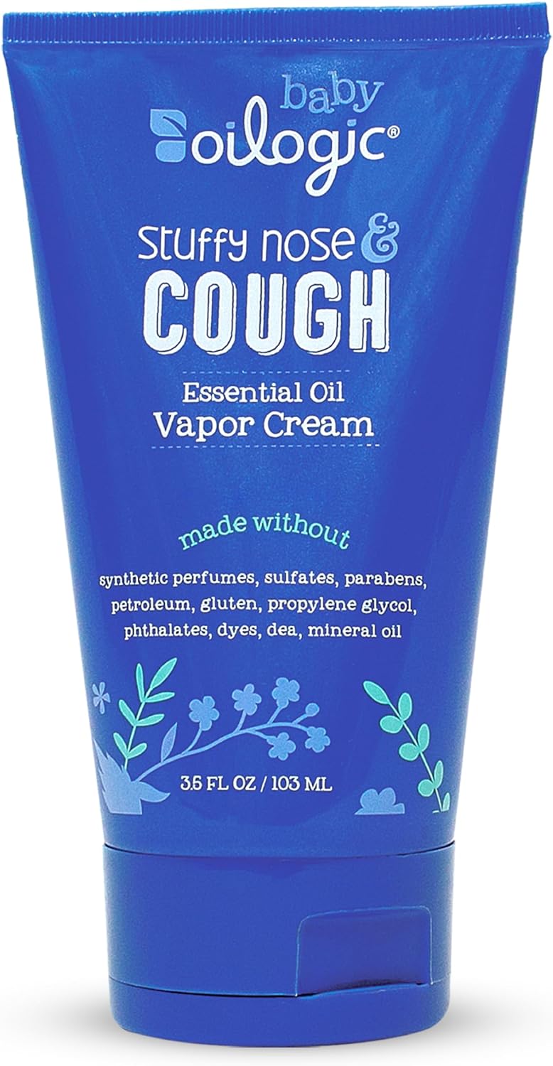 Oilogic Stuffy Nose & Cough Vapor Cream Essential Oil for Babies & Toddlers – Gentle Baby Essentials Soothe Cough and Stuffy Noses – Pediatrician-Tested & Safe for Babies, 3.5 Fl Oz