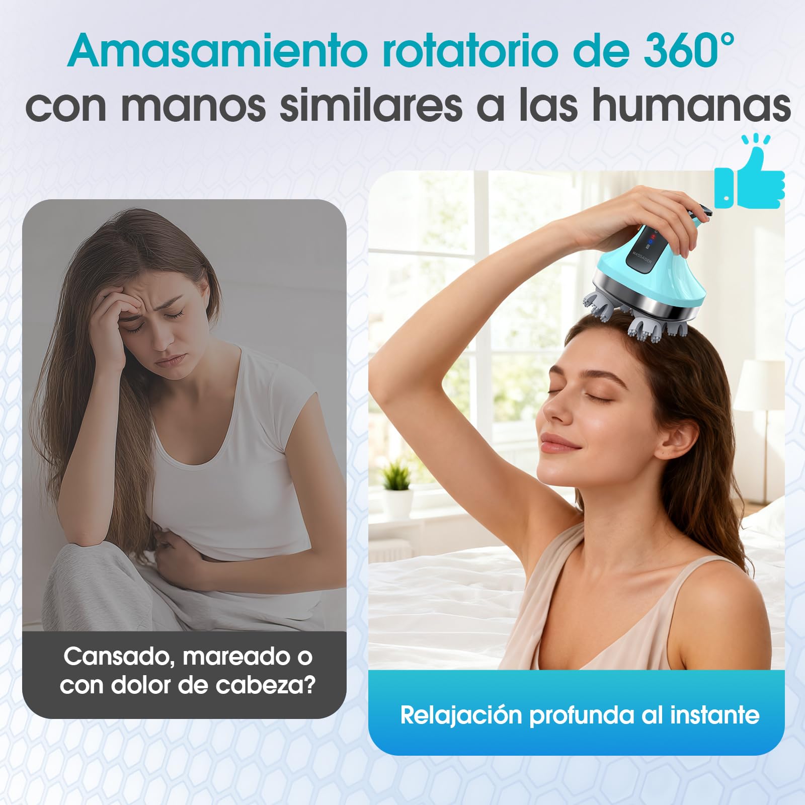 Masajeador de cuero cabelludo eléctrico 4D, masajeador de cuello y hombros con 108 nudos de amasado, masajeador corporal inalámbrico para piernas y espalda, IPX7 resistente al agua, 4 modos