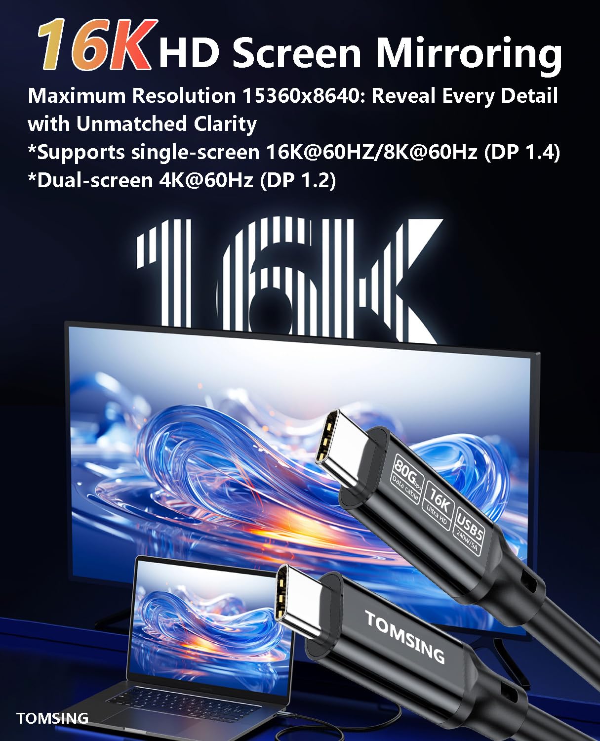Cavo di ricarica rapida da USB C a USB C, 240 W, 2 m, USB 5 80 Gbps ad alta velocità, video HD 16K, nylon intrecciato, cavo di tipo C da maschio a maschio per laptop, smartphone, monitor (nero