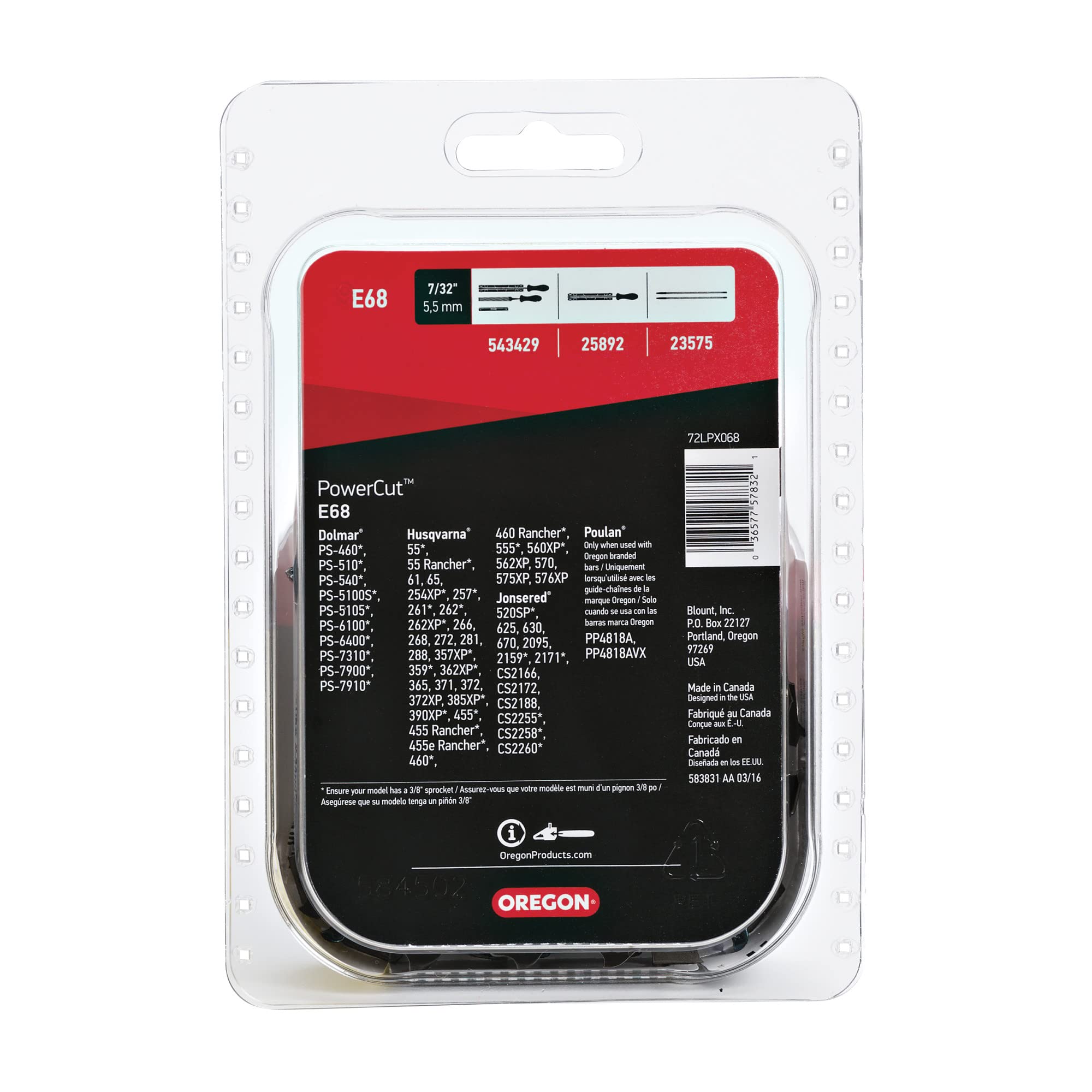 Oregon Chaîne de tronçonneuse E68 PowerCut 45,7 cm compatible avec Dolmar, Husqvarna, Jonsered