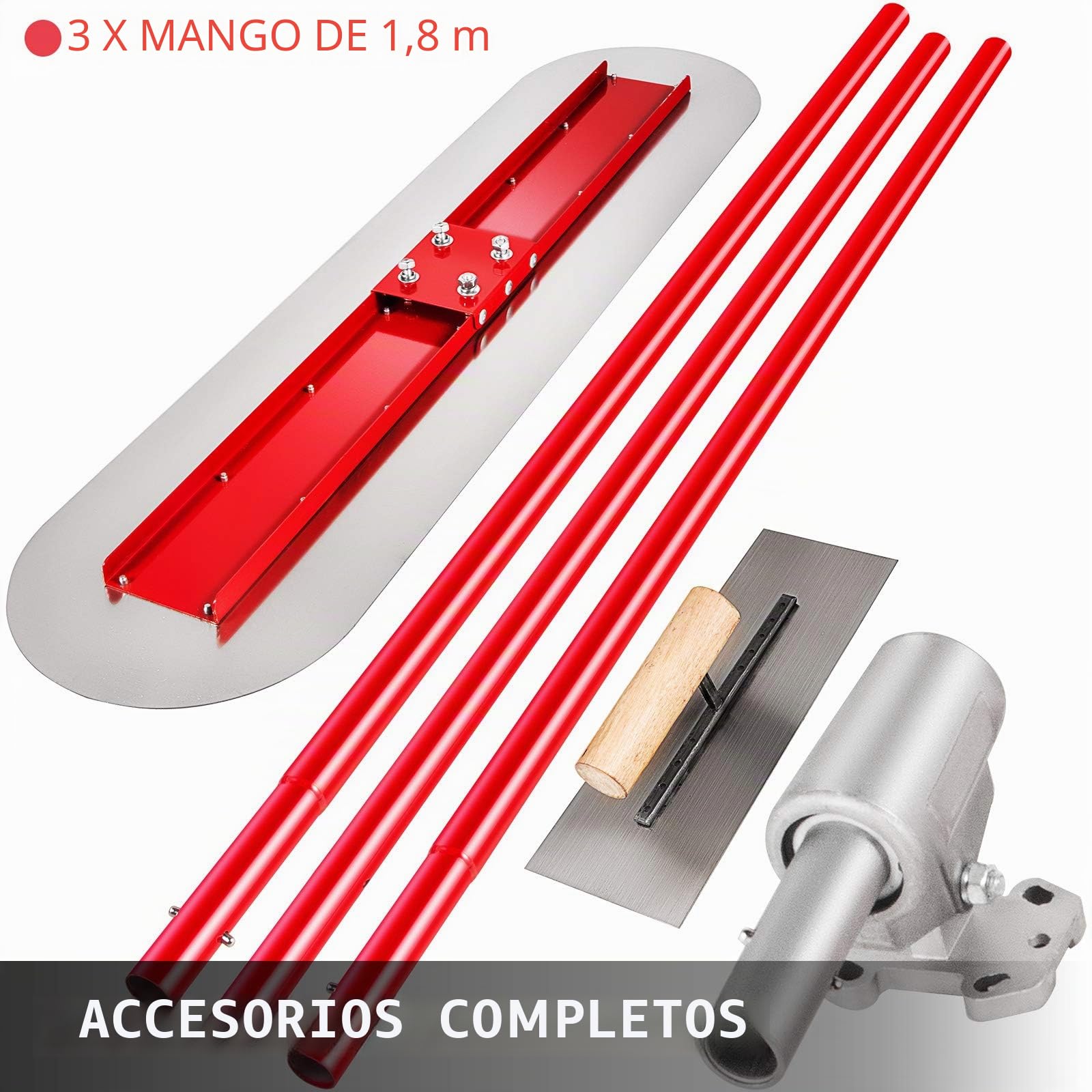 VEVOR Grande Taloche - Paleta de hormigón de Acero, Paleta de mampostería, 3 Asas de 1,8 m, Paleta de enyesado, Soporte Ajustable, hormigón Liso, Cuchillo de Recubrimiento, alisado