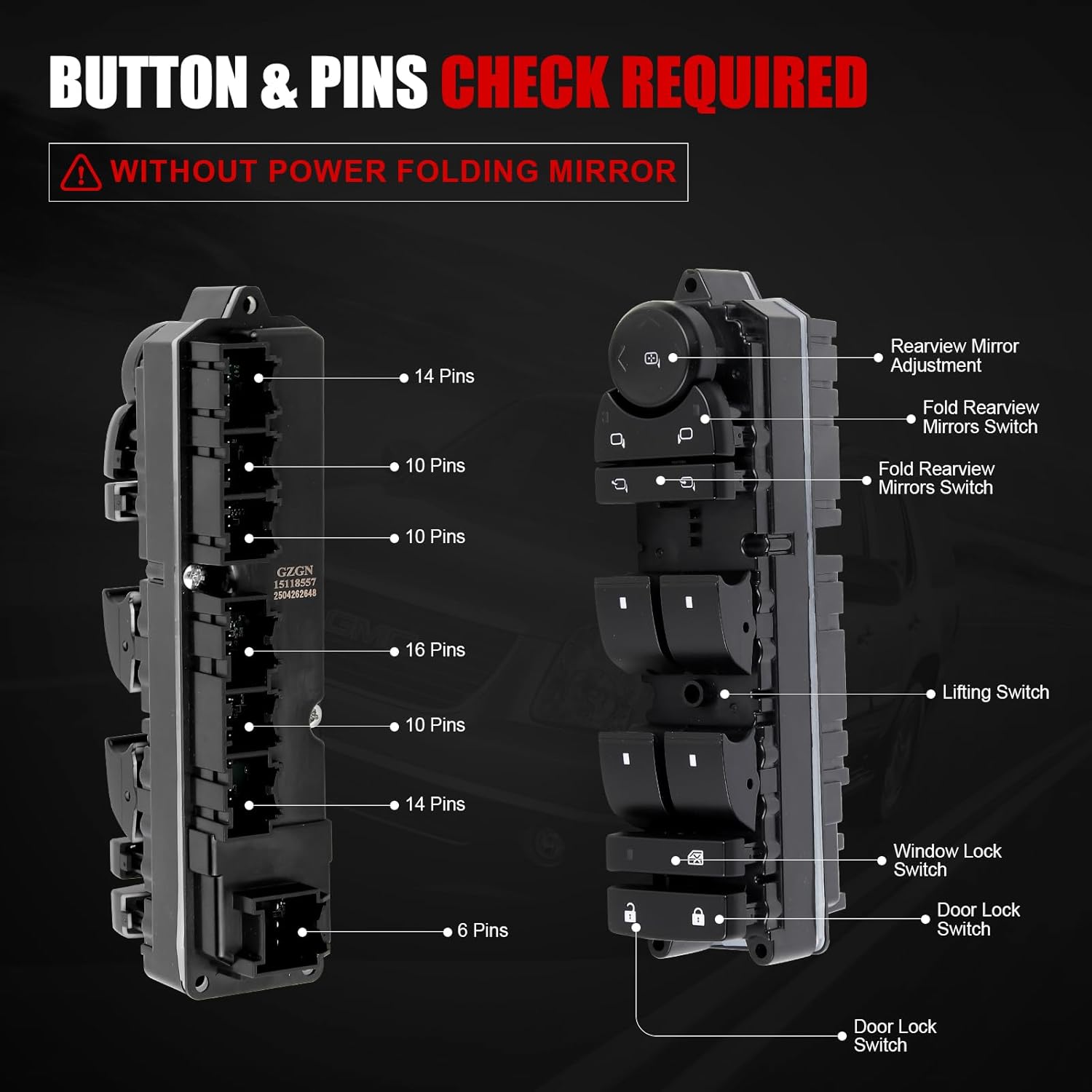 15906883 Driver Side Power Window Switch Compatible with 2007-2008 Chevy Suburban Silverado Avalanche GMC Sierra XL 1500 2500 Escalade Master Door Lock Switch Control Button 15118557 20835553 15093440