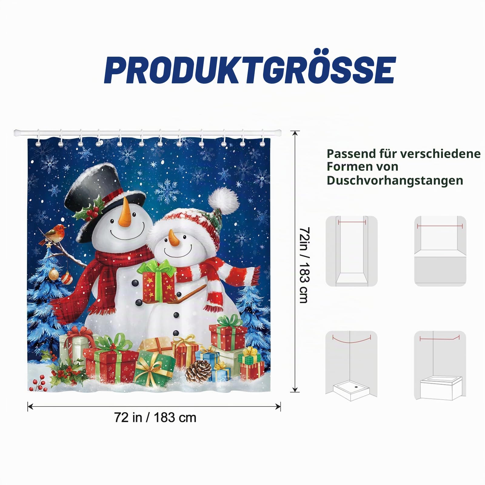Dazzlewall Schneemann Weihnachten Winter Duschvorhang Bad Anti-Schimmel