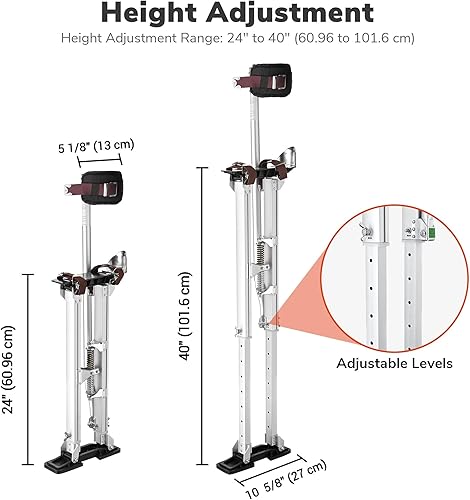 Miniatura 6 de Yescom Zancos para paneles de yeso de 24 a 40 pulgadas, ajustable, de aluminio, con protección para rodillera, para pintor, cinta, plata