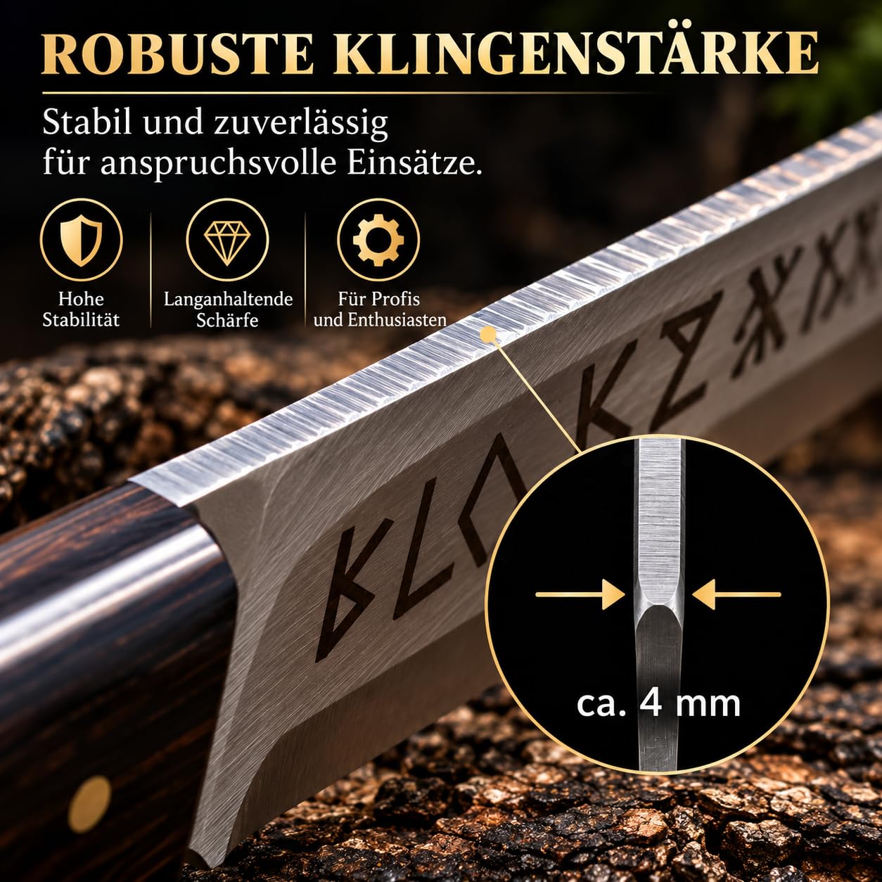Novahaven Outdoor Messer mit Lederscheide – 39 cm Feststehendes Campingmesser mit 26 cm Klinge, Holzgriff & Nordischer Gravur – Grosses Camping Messer für Outdoor, Wandern & Bushcraft