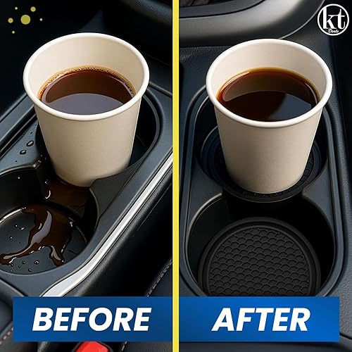 Miniatura 8 de Paquete de 4 posavasos para automóvil, portavasos universales antideslizantes, almohadillas para tazas, accesorios para interiores, color negro