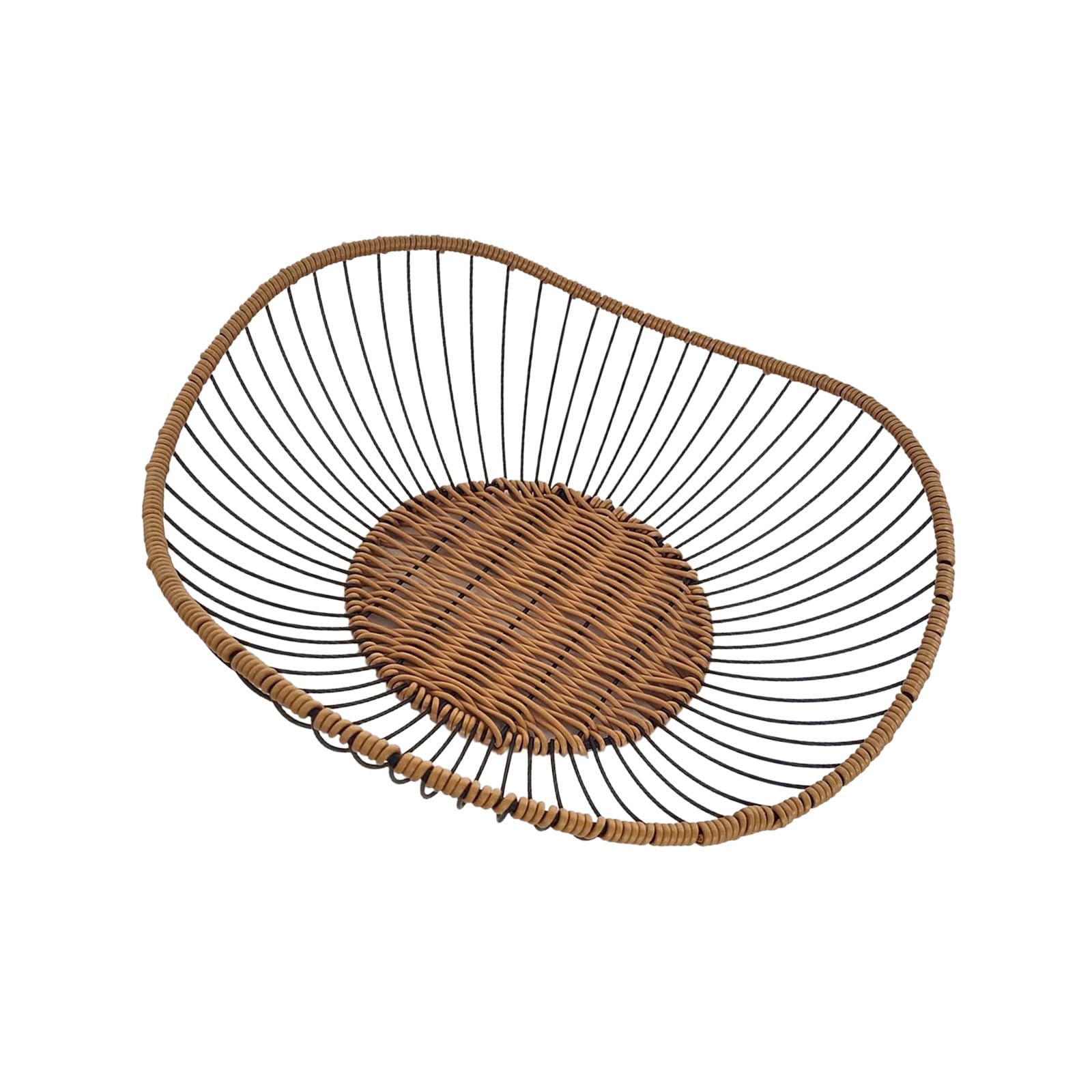 ZEPFJHE Bucolic Styles Iron and Woven Rattan Drainer Basket Decorative Vegetable Tray Ideal for Fruits Vegetables Storage Interlaced Vegetable Basket