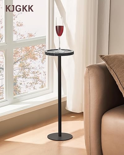 Miniatura 2 de Mesa de bebida, mesa auxiliar de pedestal pequeña, mesa de cóctel redonda, mesa auxiliar con base de metal, para espacios pequeños, mármol negro