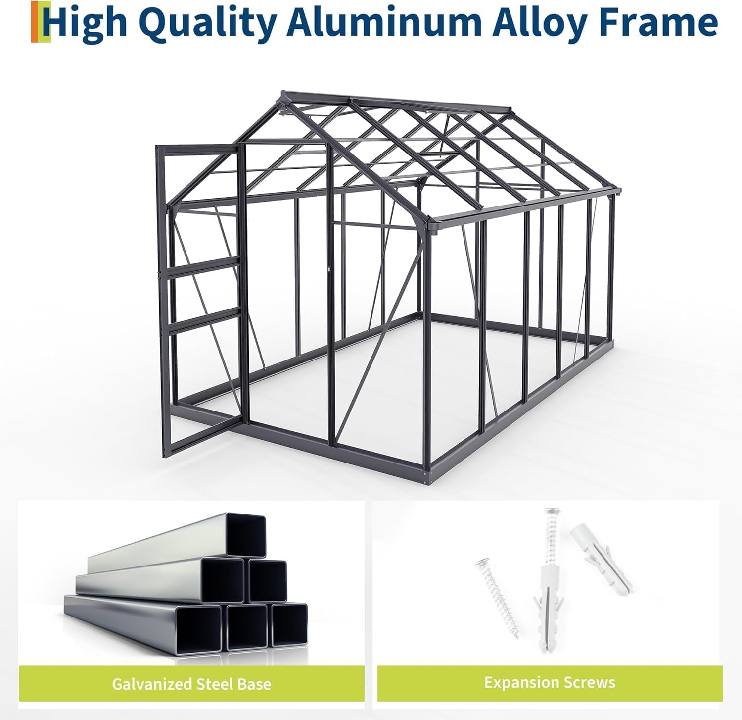 Greenhouse Large Walk-in Green House with Aluminum Frame, Polycarbonate Roof Vent & Wind Resistant, Backyard Garden Greenhouse Kit for All Weather
