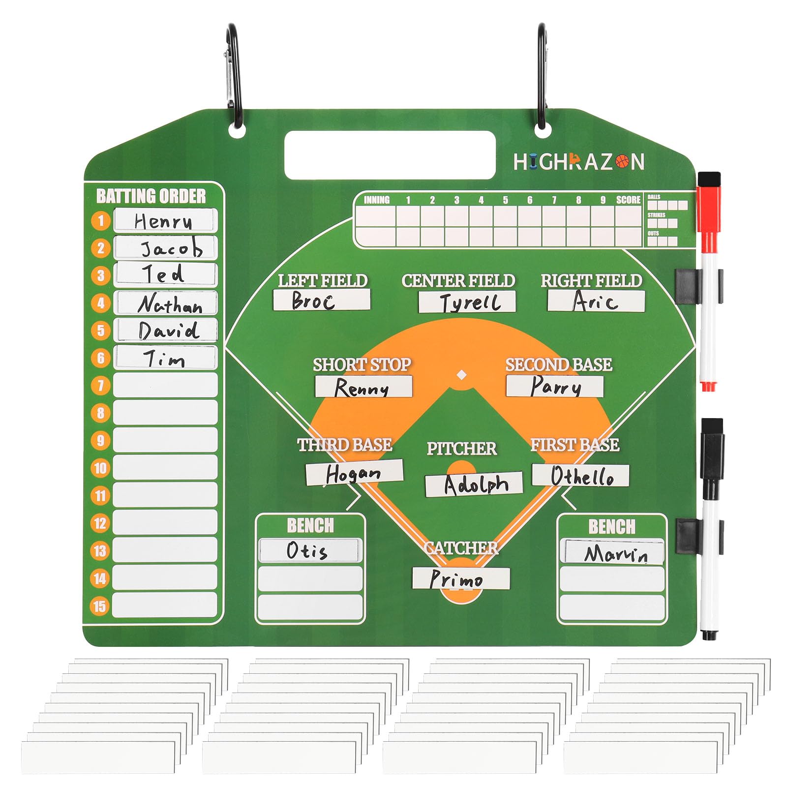 Magnetic Baseball Coach Clipboard, Dry Erase Coach Lineup Board, Premium Tactical Baseball Coaching Board with 40 Lineup Cards and Marker, Dugout Display Softball Coaching Accessories