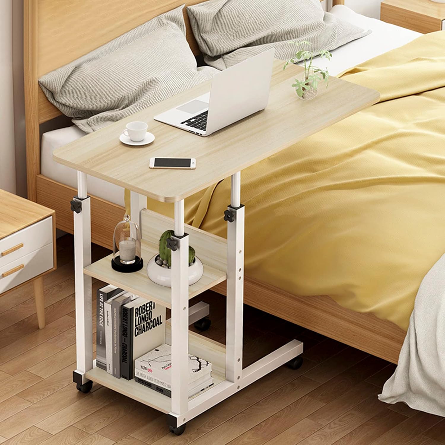 Clobeau Overbed Table,Laptop Desk Medical Overbed Table Portable Computer Desk Bed Couch Sofa Side Table Hospital Bed Table Bedside Home Reading Desk Breakfast Table Industrial Side Table with Wheels : Health & Household