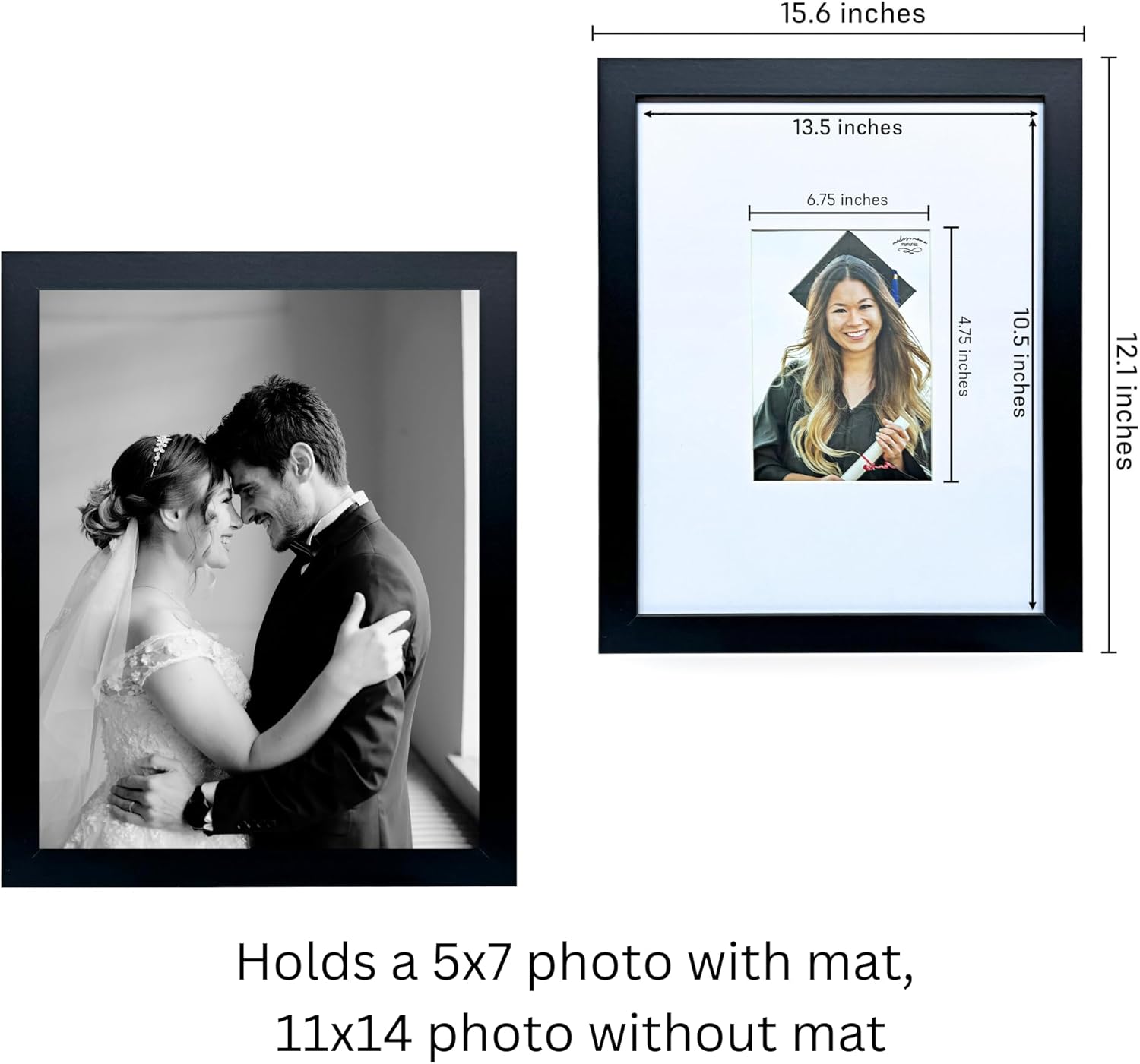 11x14 Signature Picture Frame with 5x7 White Mat - Real Glass - Wedding Guest Book Alternative, Wall Hanging Photo Frame for Graduation Gifts, Black Frame with White Mat