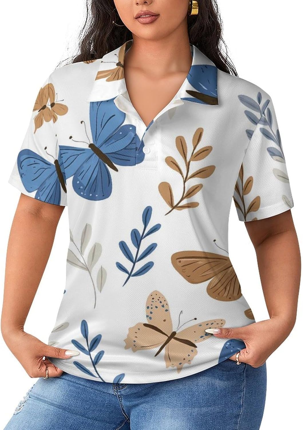 Butterflies Womens Golf Polo Shirts Summer Short Sleeve Collared 3 Buttons T Shirt Activewear Tops