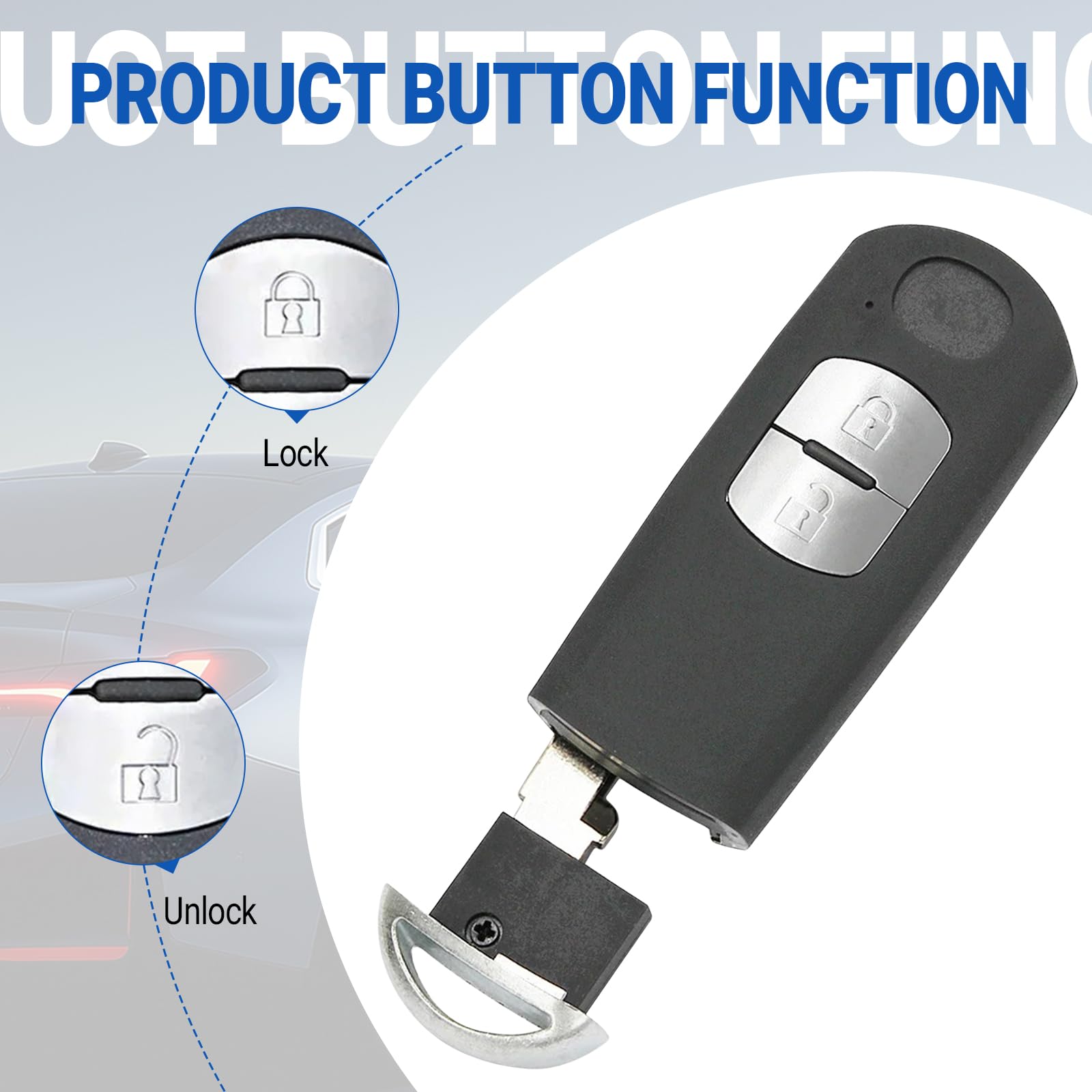 HIBEYO Custodia Portachiave Auto In Pelle Bovina Per Mazda - Telecomando 3 Tasti, Giallo, Con Portachiavi, Compatibile Con Mazda 2/3/6/CX-5/RX-8