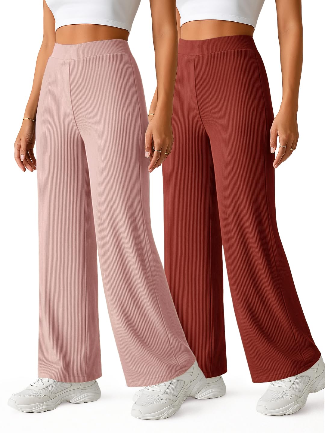 preneum Women High Rise High Waist Trousers Flared Korean Style Formal Pants| Elegant Workwear for Office, College & Events (Available in Plus Size) (Combo Pack of 2)-picture-22