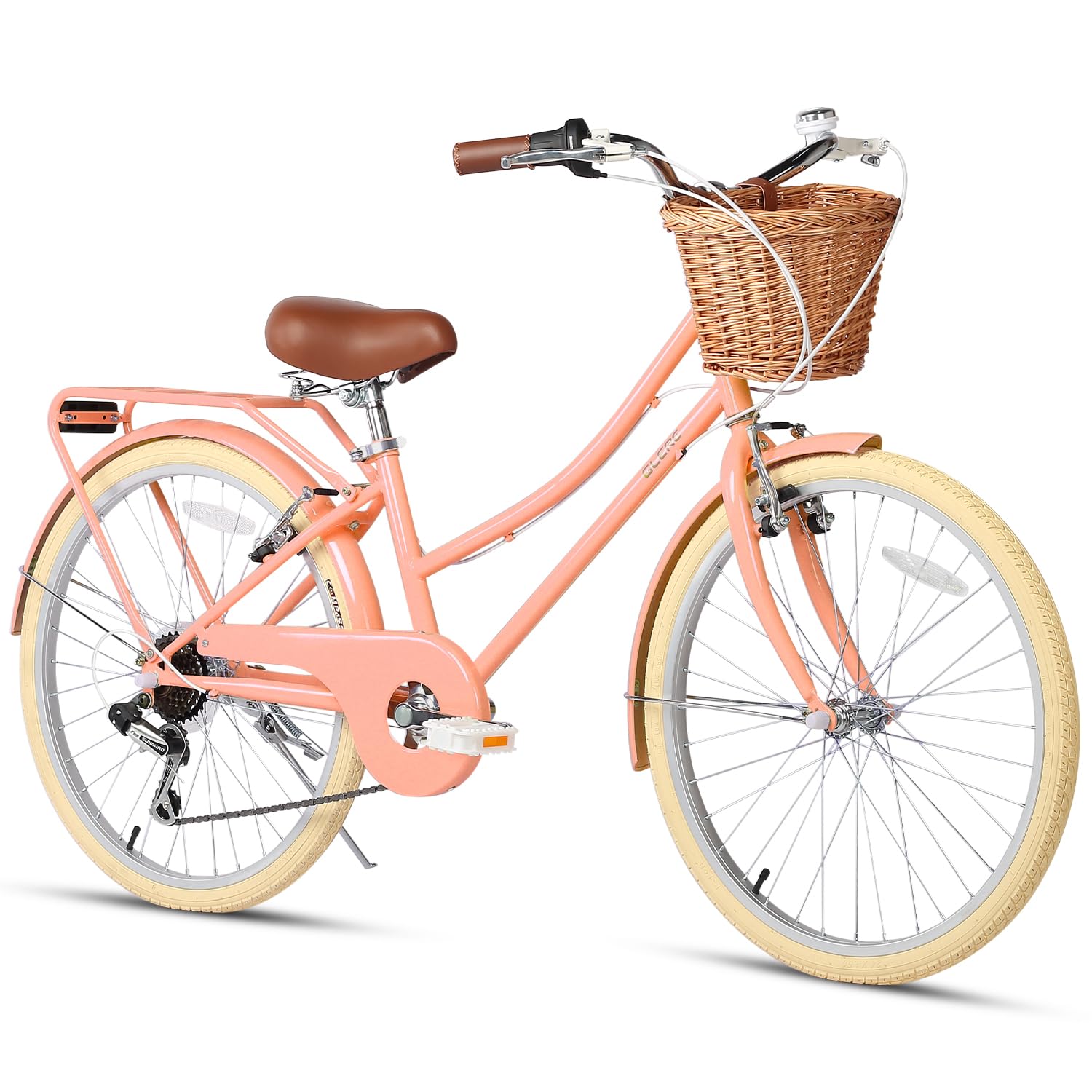 Glerc 20 24 26 Inch Beach Cruiser Bike, 6-Speed Hybrid City Bicycle for Girls Youth and Over 6 Years Old, Missy Bike with Wicker Basket & Lightweight, Multiple Colors