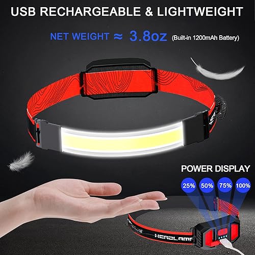 Miniatura 2 de 3 lámparas LED recargables para la cabeza, luz de casco duro de iluminación de 230, linterna ligera, 3 modos con luces rojas para correr, acampar,