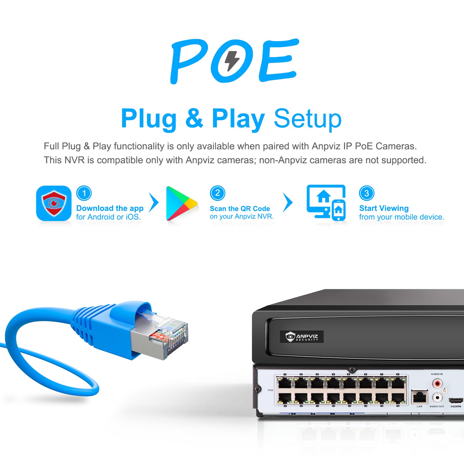 Anpviz Videoregistratore di rete PoE a 16 canali 4K NVR (1080p/3MP/4MP/5MP/6MP/8MP), sistema di videoregistratore di sicurezza domestica IP, conforme H.265+, backup compatibile IVMS4200 (16CH 4K NVR