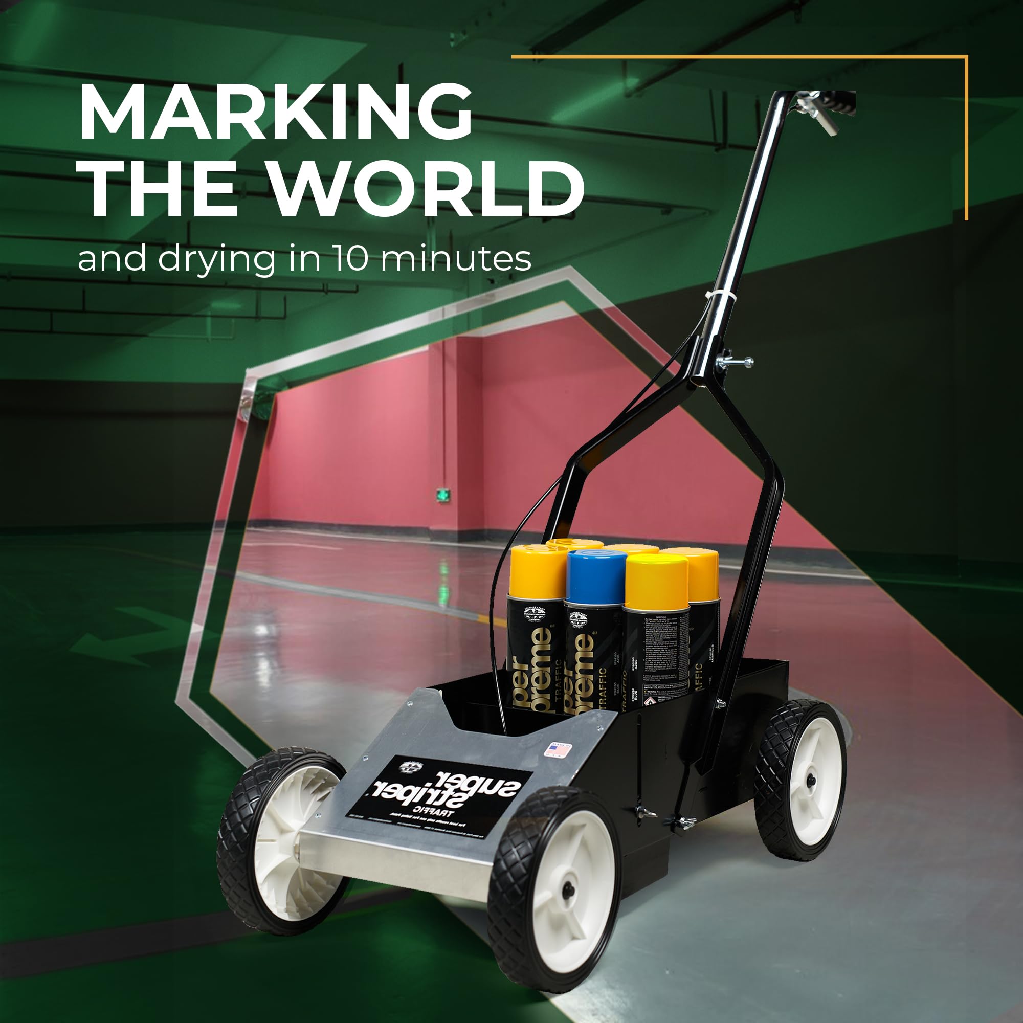 Fox Valley Parking Lot Striping Line Marking Machine Starter Kit for Parking Lots - Easy Use Striping Paint Machine, Durable Line Painting Equipment, Marking Kit (6 Cans), Traffic Yellow/Blue