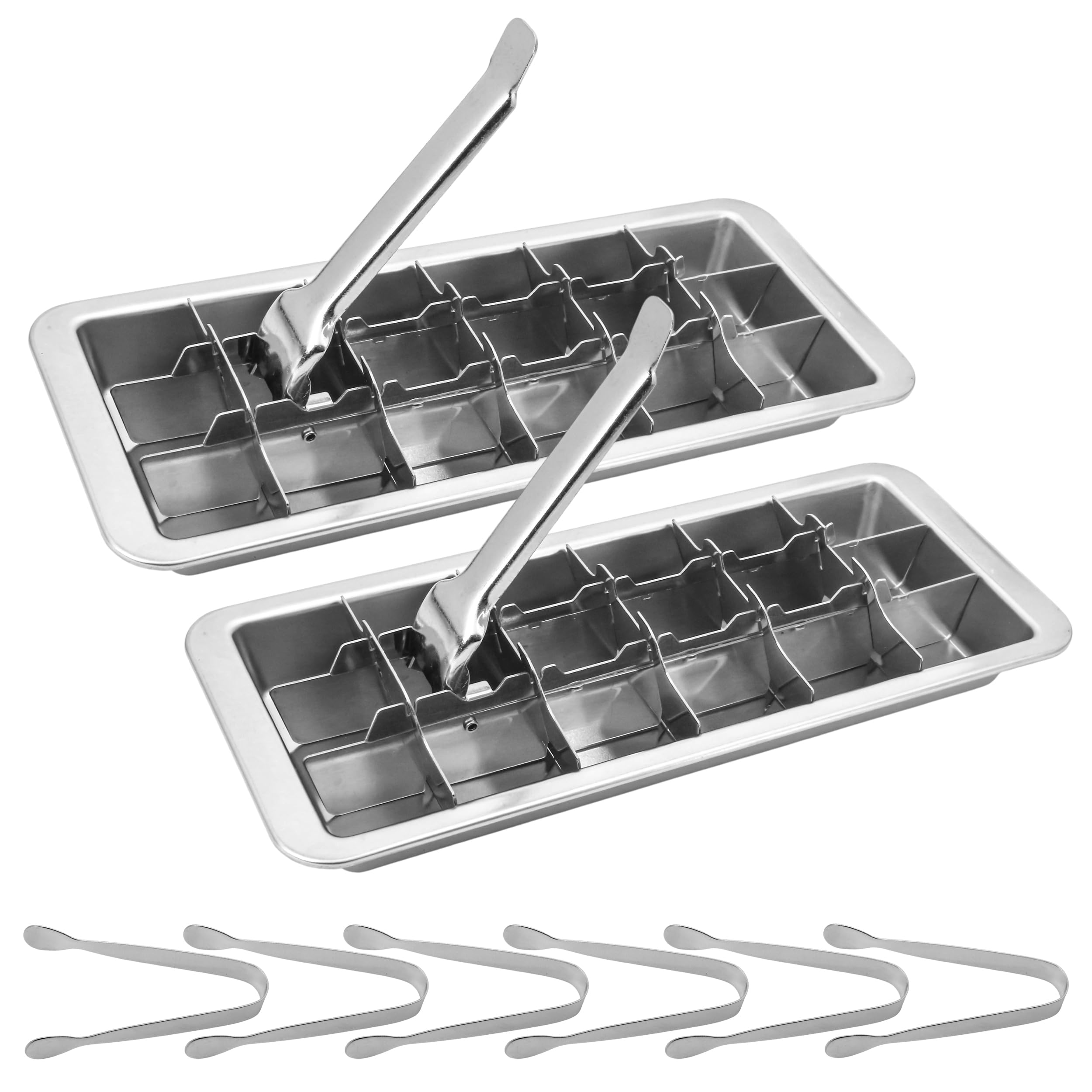 2 Set Stainless Steel Ice Cube Tray for Freezer – Square Icecube Foods 18 Slot Molds Easy Release Metal Handle with Removable Slots, Lever Reusable with 6 Clips, Dishwasher Safe for Kitchen & Bar