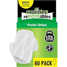 FrogTape reMOVEables Poster Strips - 60 White Strips - No Damage Hanging Strips, Removable Poster Hangers, Stick On Adhesive Wall Tape Alternative for Pictures, Home, School, Office