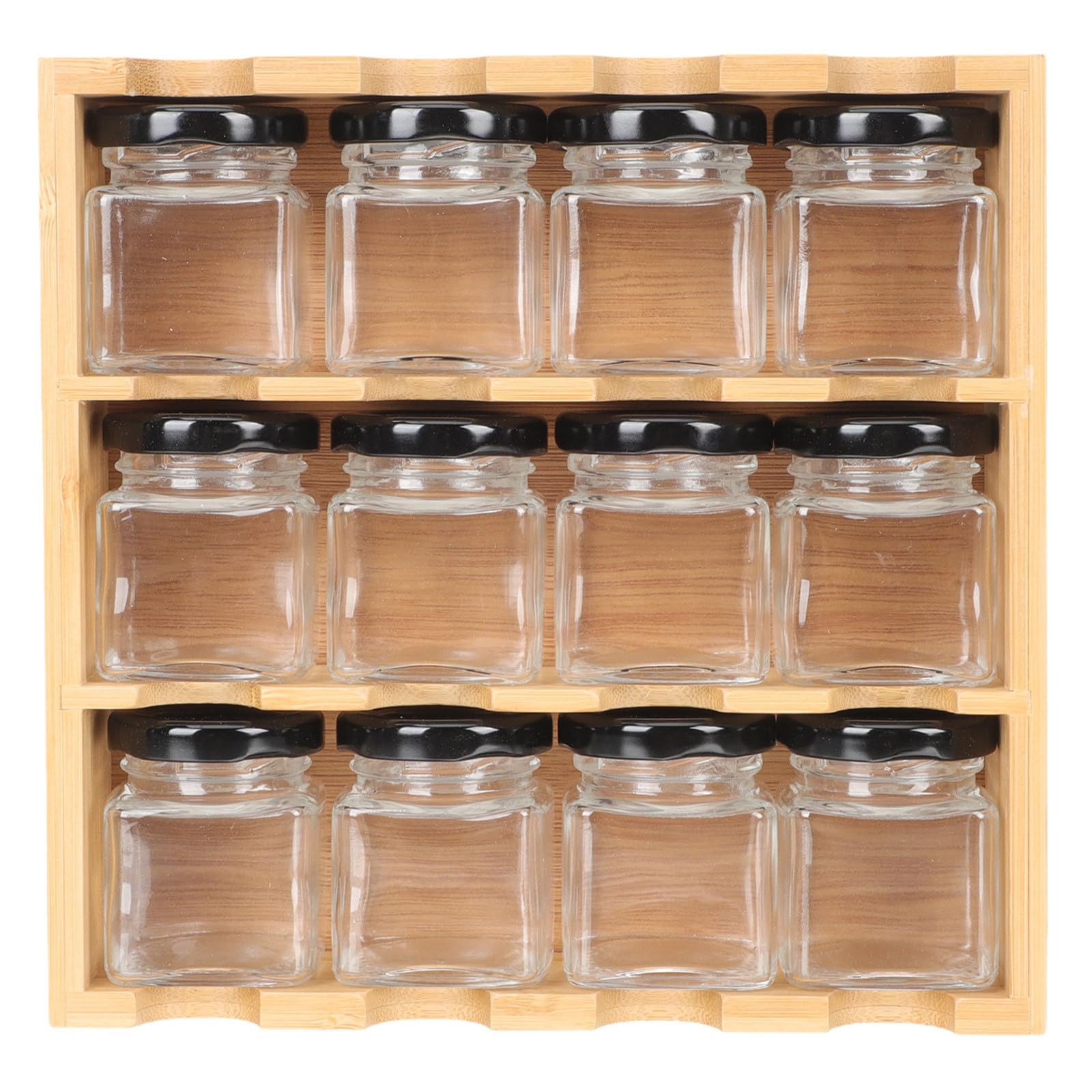 IMIKEYA Estante de Especias, Soporte para Especias de Madera y Vidrio, Estructura de 3 Niveles, Gran Capacidad, para Organizar Tarros de Condimentos Cocina Encimera