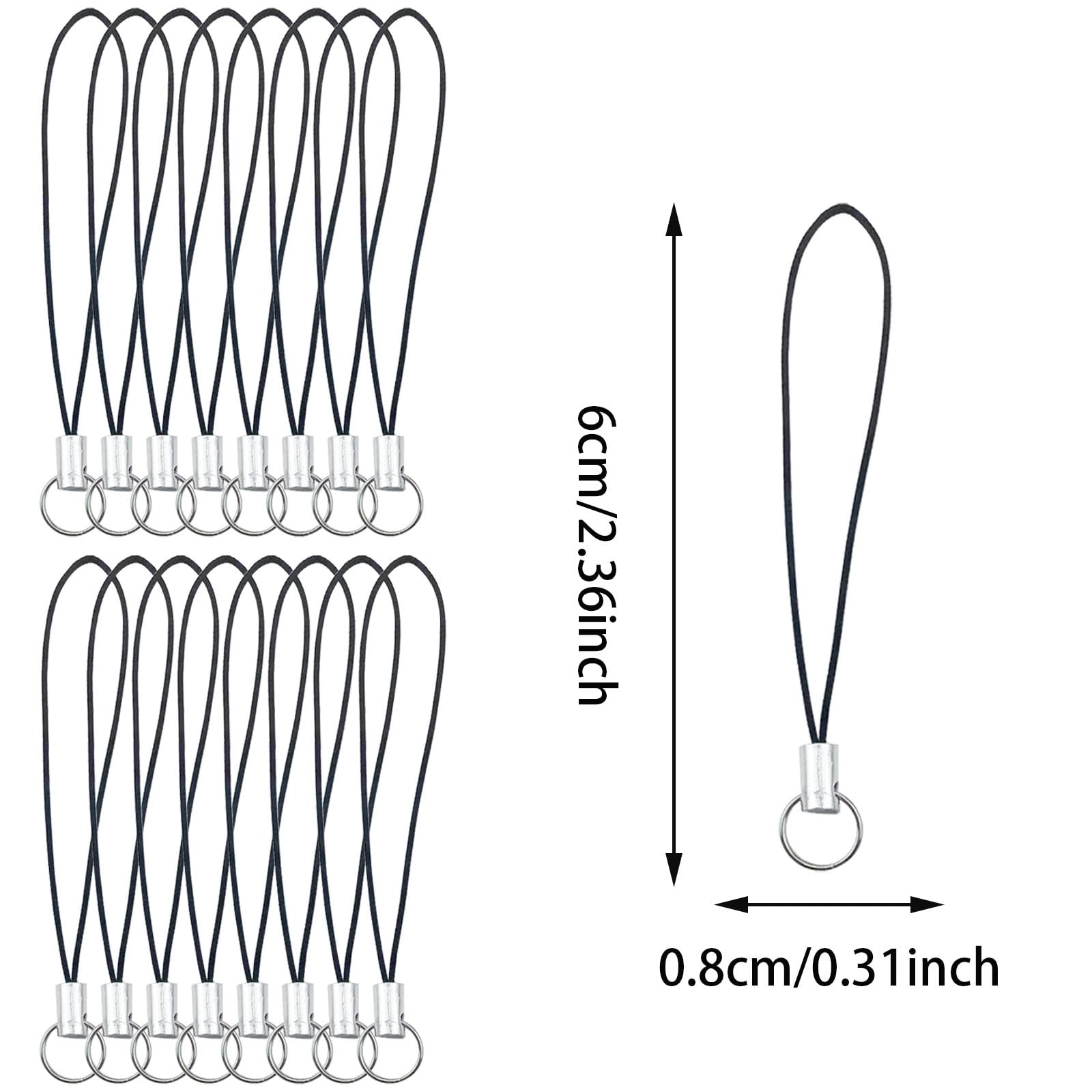 Qusmeiyici 200PCS Mobile Phone Pendant Loops, Lanyard Strap Phone Charm DIY Decorations Supplies, black - Image 2