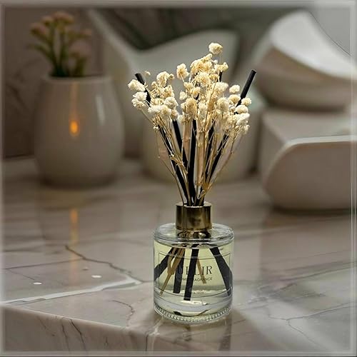 Miniatura 8 de Difusores de varillas de flores para el hogar con 1 aceite esencial doble de jazmín y té blanco, 3.4 onzas (3.4 fl oz), elegante juego de difusor de