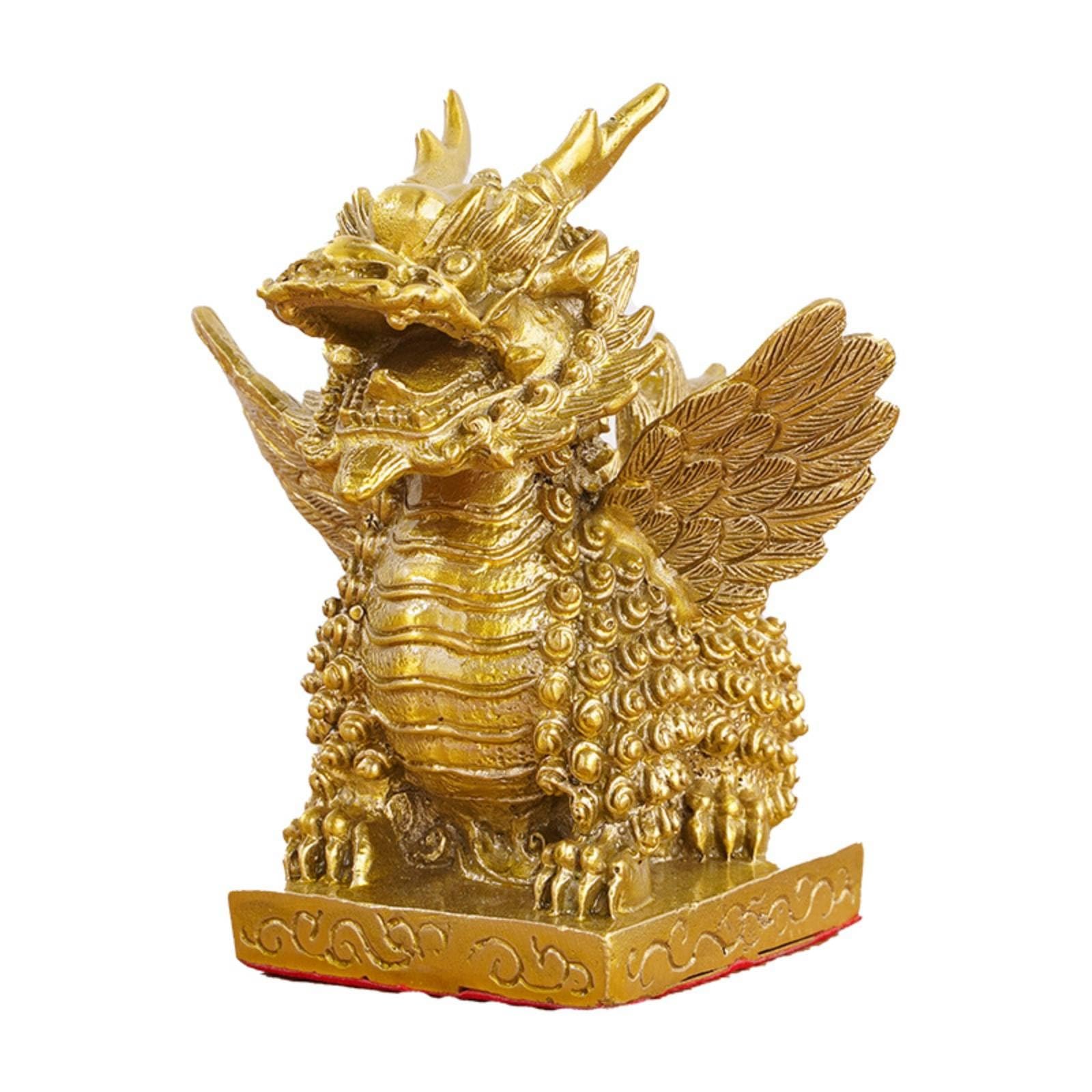 Drachenfigur Goldfarben Qilin-Figur Detailliert Drachenskulptur für Altar, 12 cm