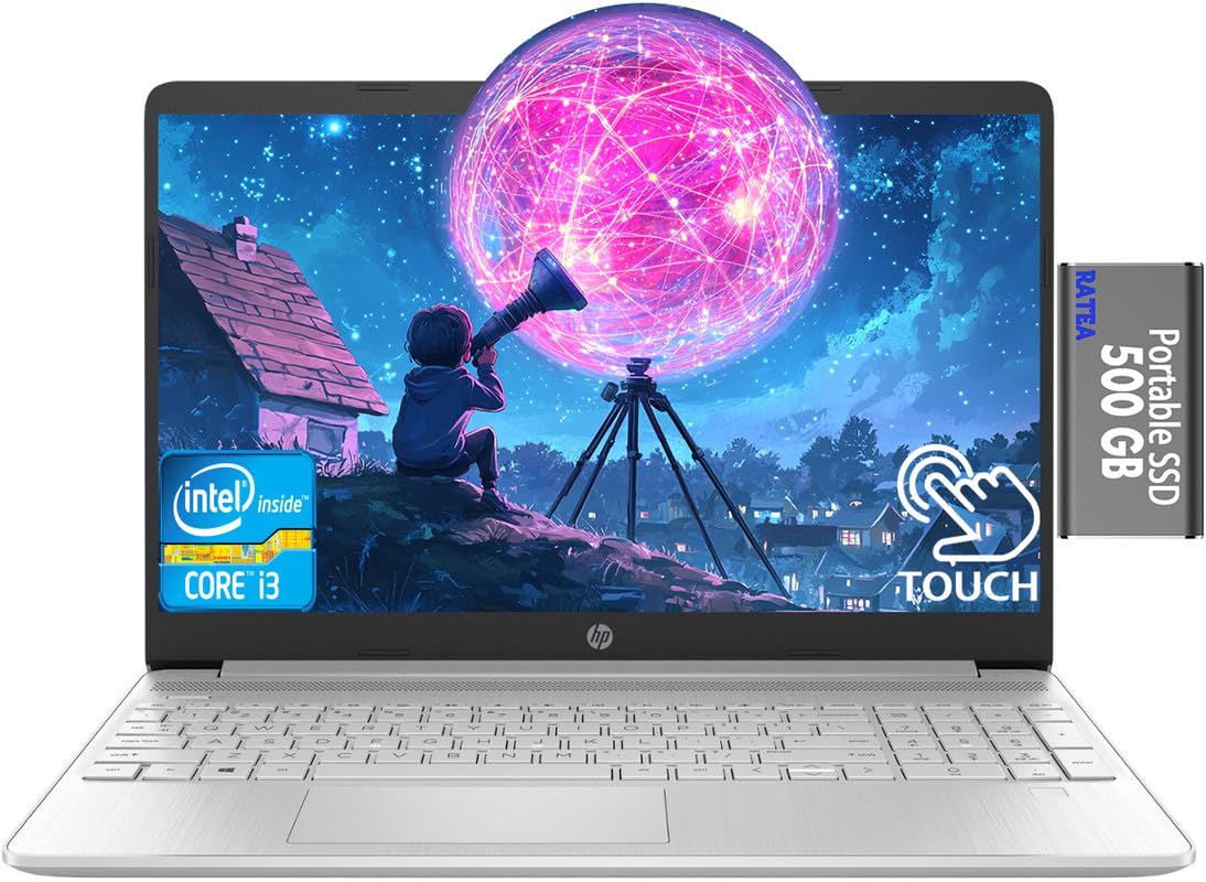 HP15 Laptop for Business&Student, 15.6" HD Touchscreen, Intel 6-Core i3-1215U CPU, 16GB RAM, 1TB Storage(512GB SSD & 500GB External SSD), Long Battery Life, Windows 11, Silver