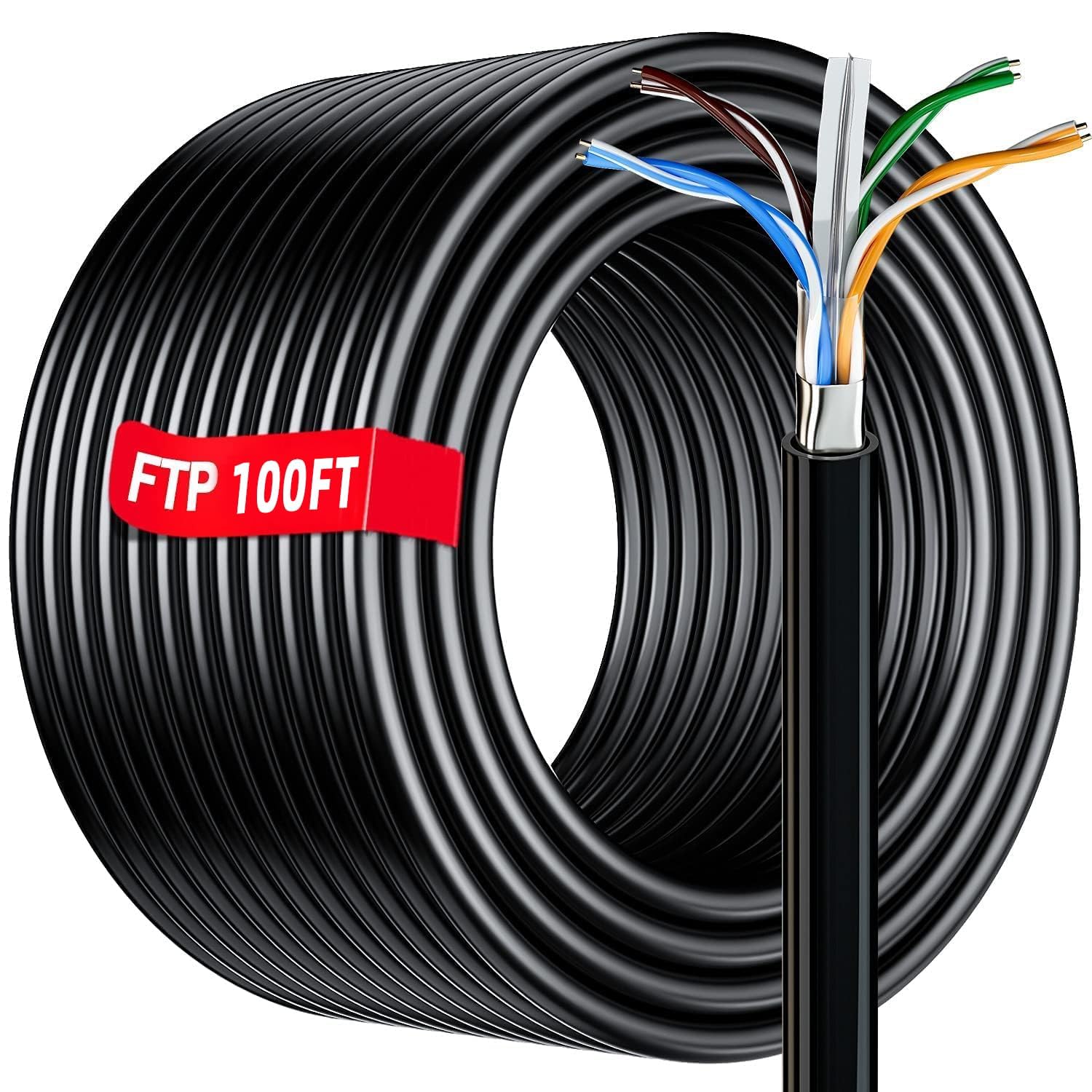 Cable Ethernet Cat 6 de 100 pies para exteriores (6 RJ45), cable Ethernet blindado Cat 6, resistente 23 AWG, impermeable, entierro directo, en tierra, cables de Internet Cat6 resistentes a los rayos