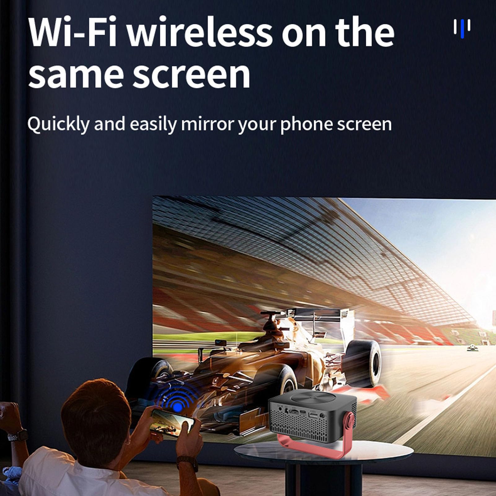 Annadue Mini Proiettore, Proiettore Portatile WiFi 1080P 150ANSI per Cinema All'aperto, Rotazione a 360°, Correzione Trapezoidale Automatica, Dimensioni di Proiezione 20-150 (EU 220V)